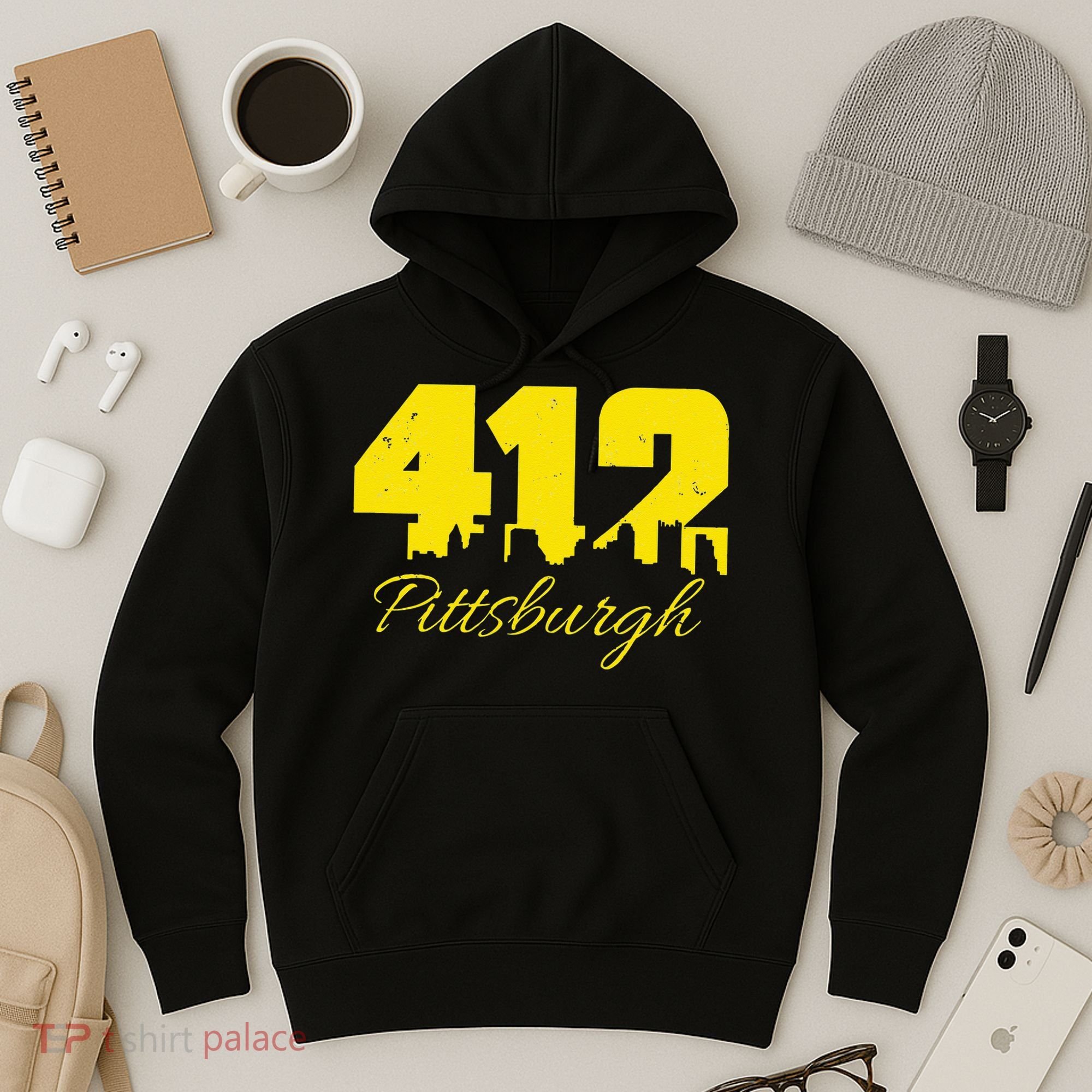 Pittsburgh 412 City Skyline Yellow Pittsburgh Hoodie