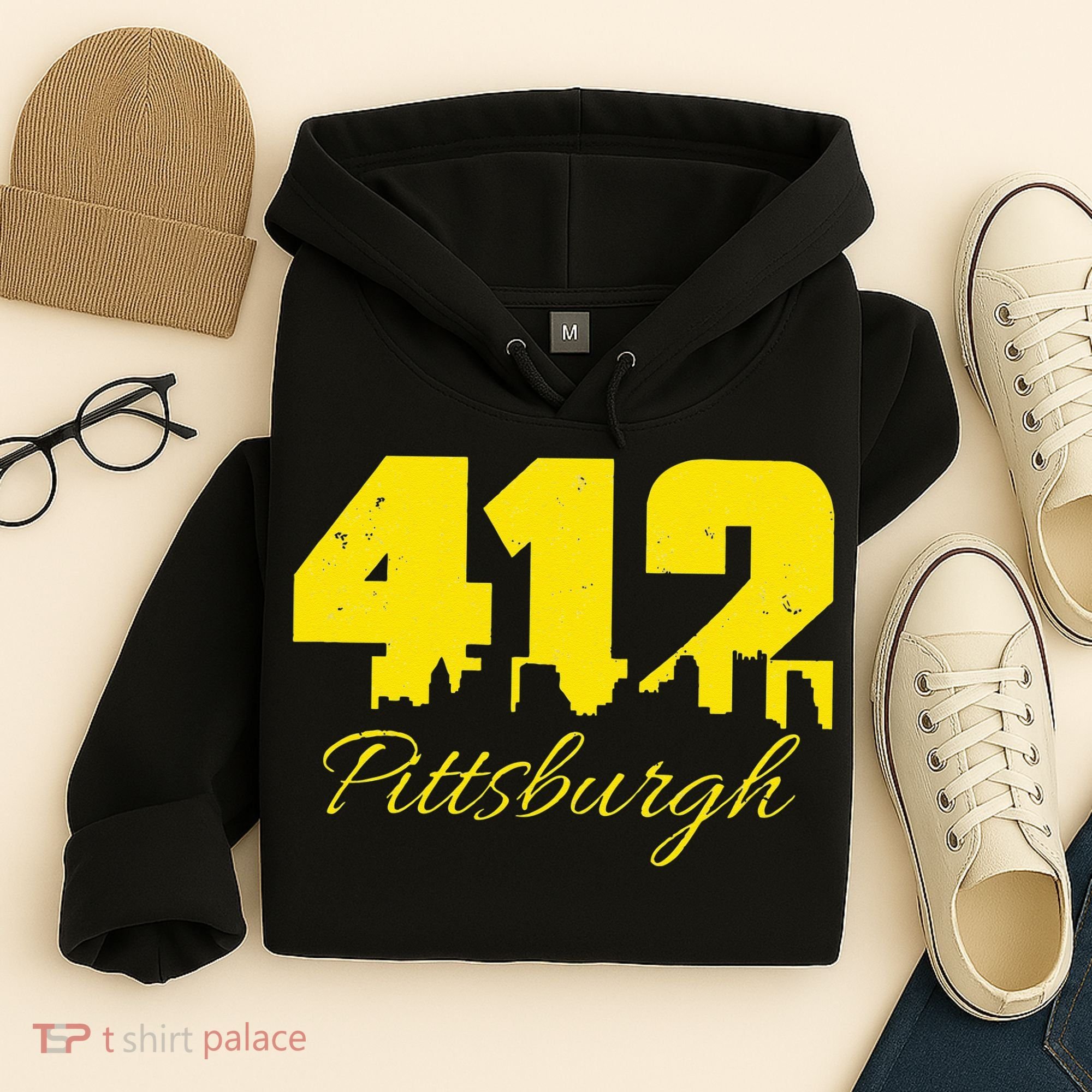 Pittsburgh 412 City Skyline Yellow Pittsburgh Hoodie