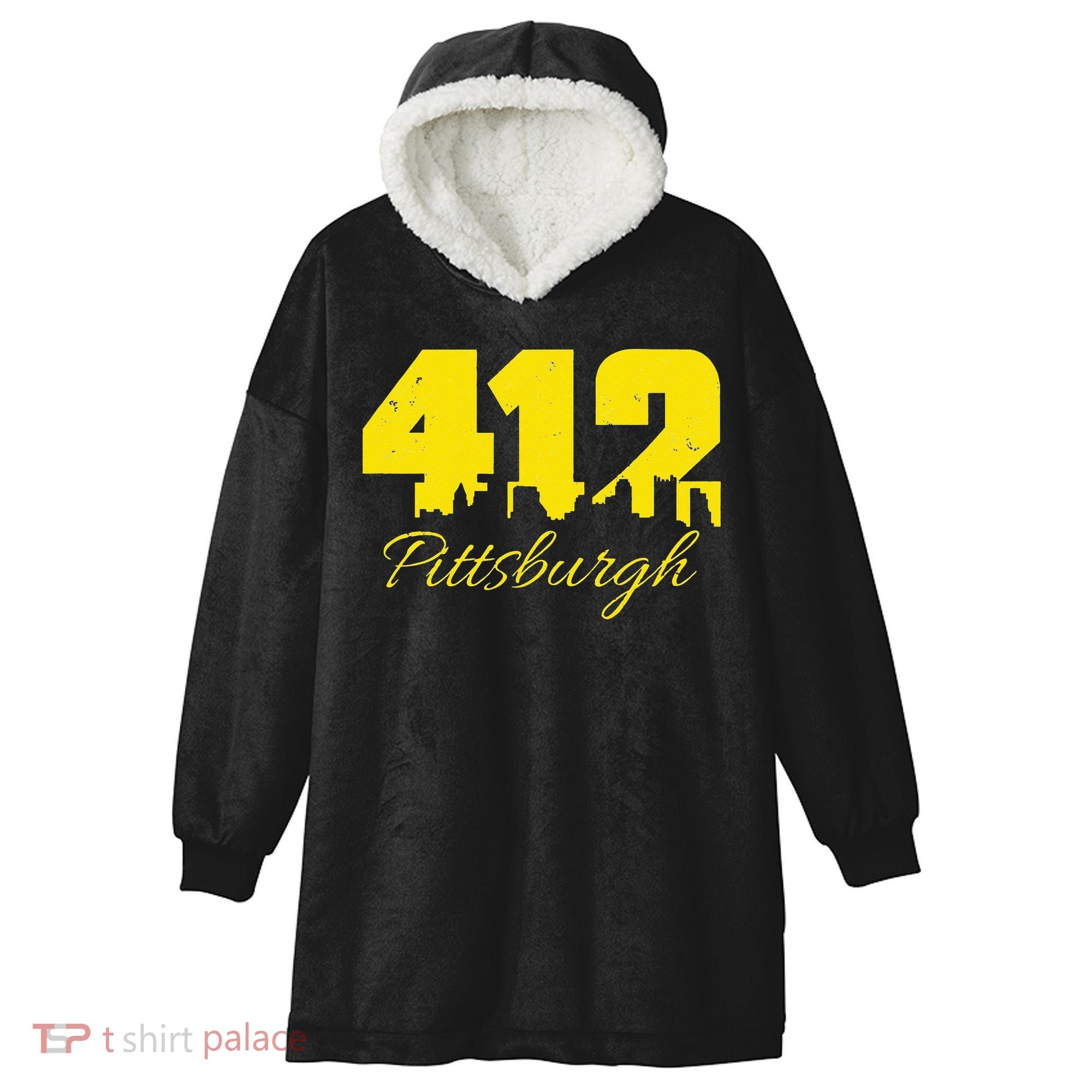 Pittsburgh 412 City Skyline Yellow Pittsburgh Hooded Wearable Blanket