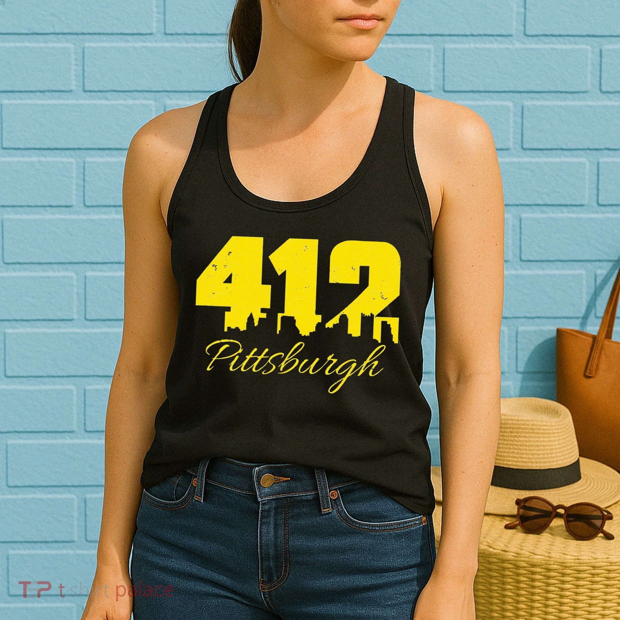 Pittsburgh 412 City Skyline Yellow Pittsburgh Women's Tank Top