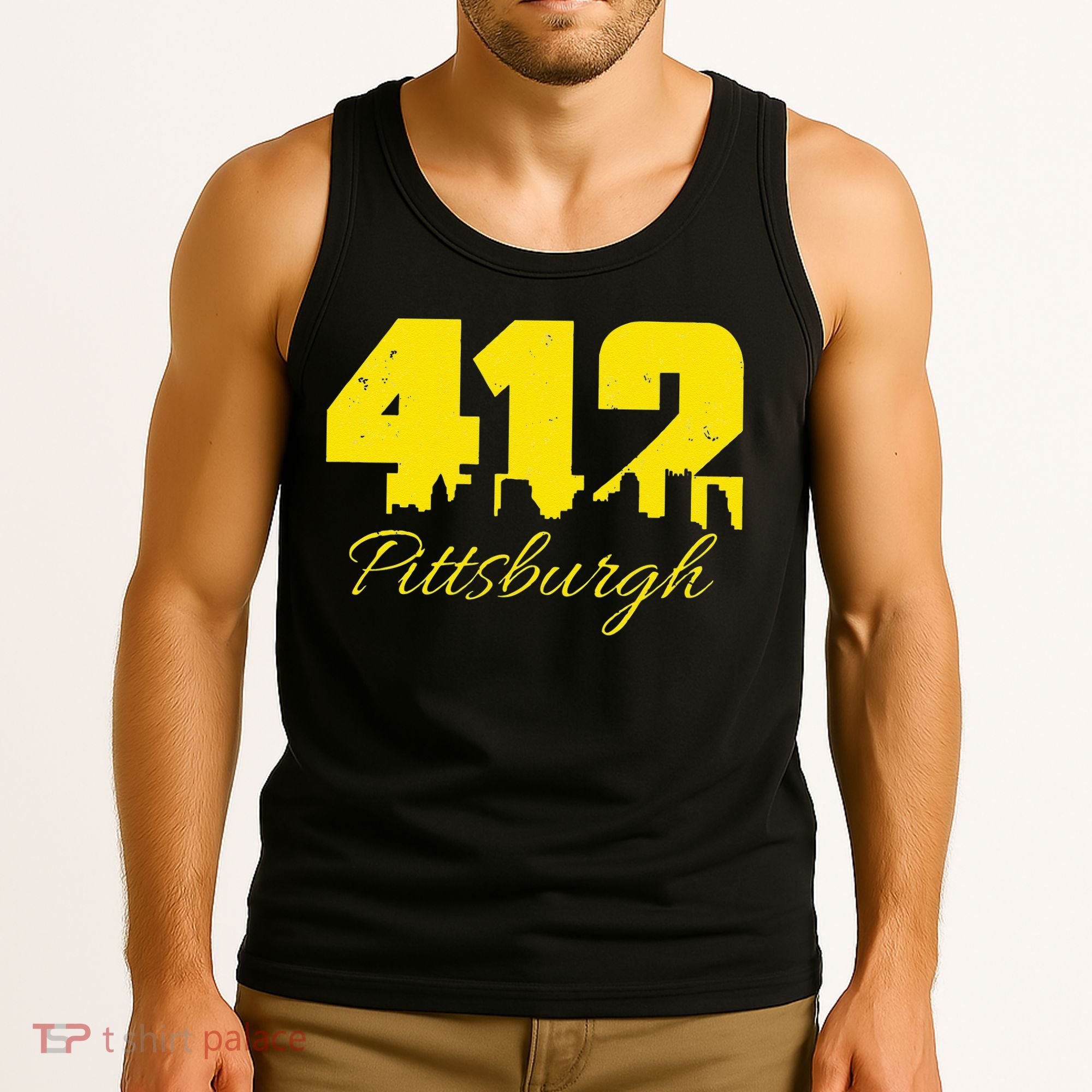 Pittsburgh 412 City Skyline Yellow Pittsburgh Tank Top