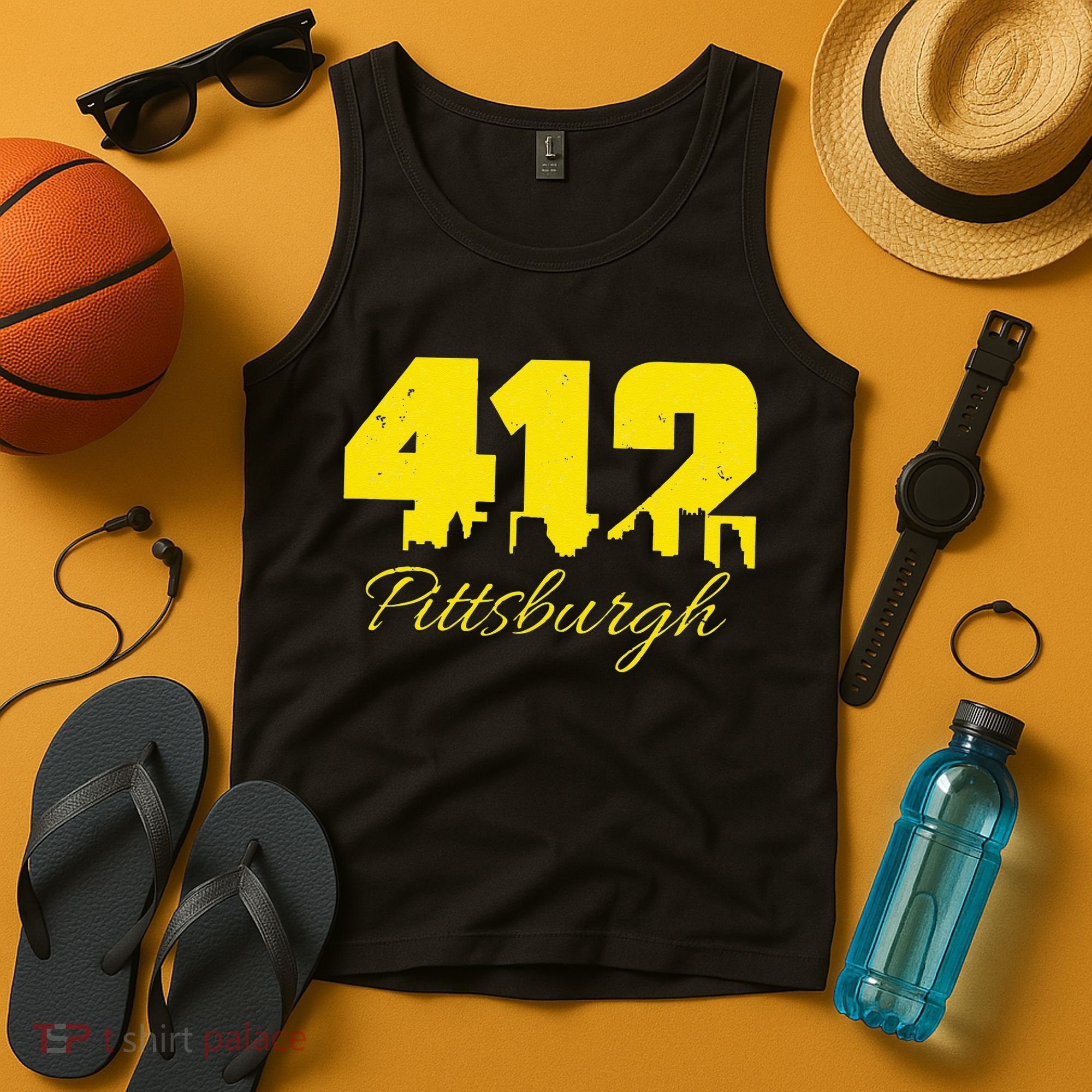 Pittsburgh 412 City Skyline Yellow Pittsburgh Tank Top
