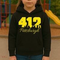 Pittsburgh 412 City Skyline Yellow Pittsburgh Kids Hoodie thumb 3