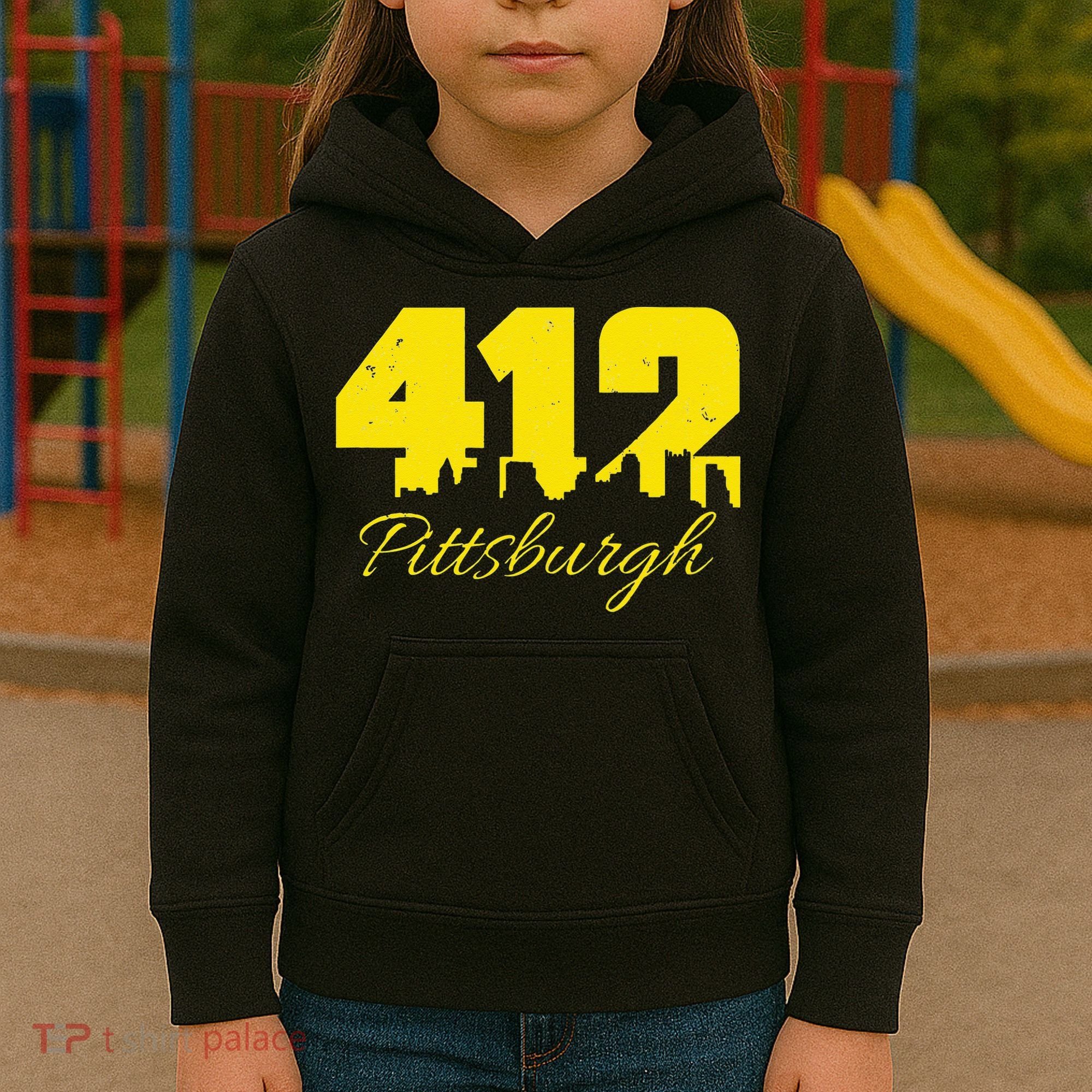 Pittsburgh 412 City Skyline Yellow Pittsburgh Kids Hoodie