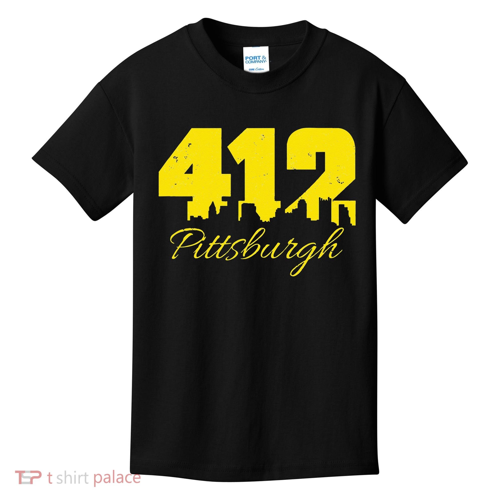 Pittsburgh 412 City Skyline Yellow Pittsburgh Kids T-Shirt