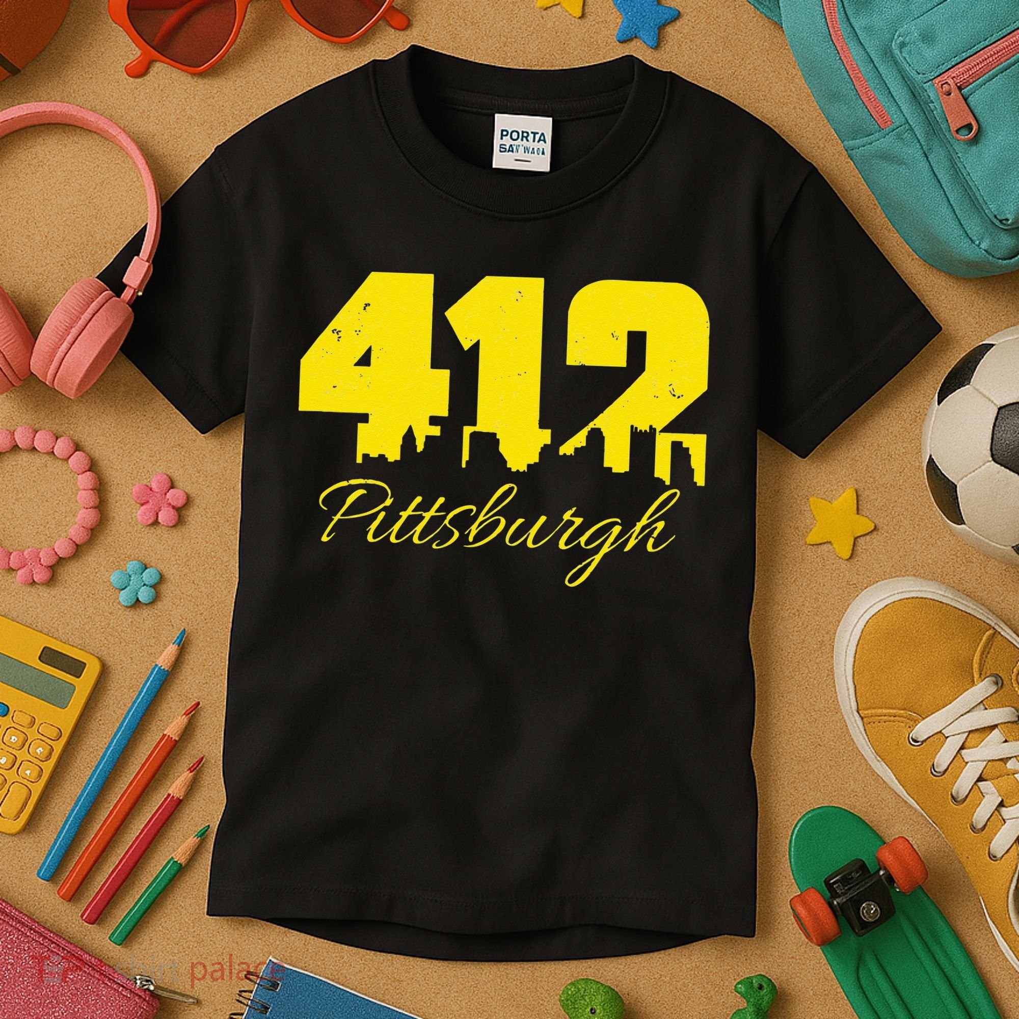 Pittsburgh 412 City Skyline Yellow Pittsburgh Kids T-Shirt