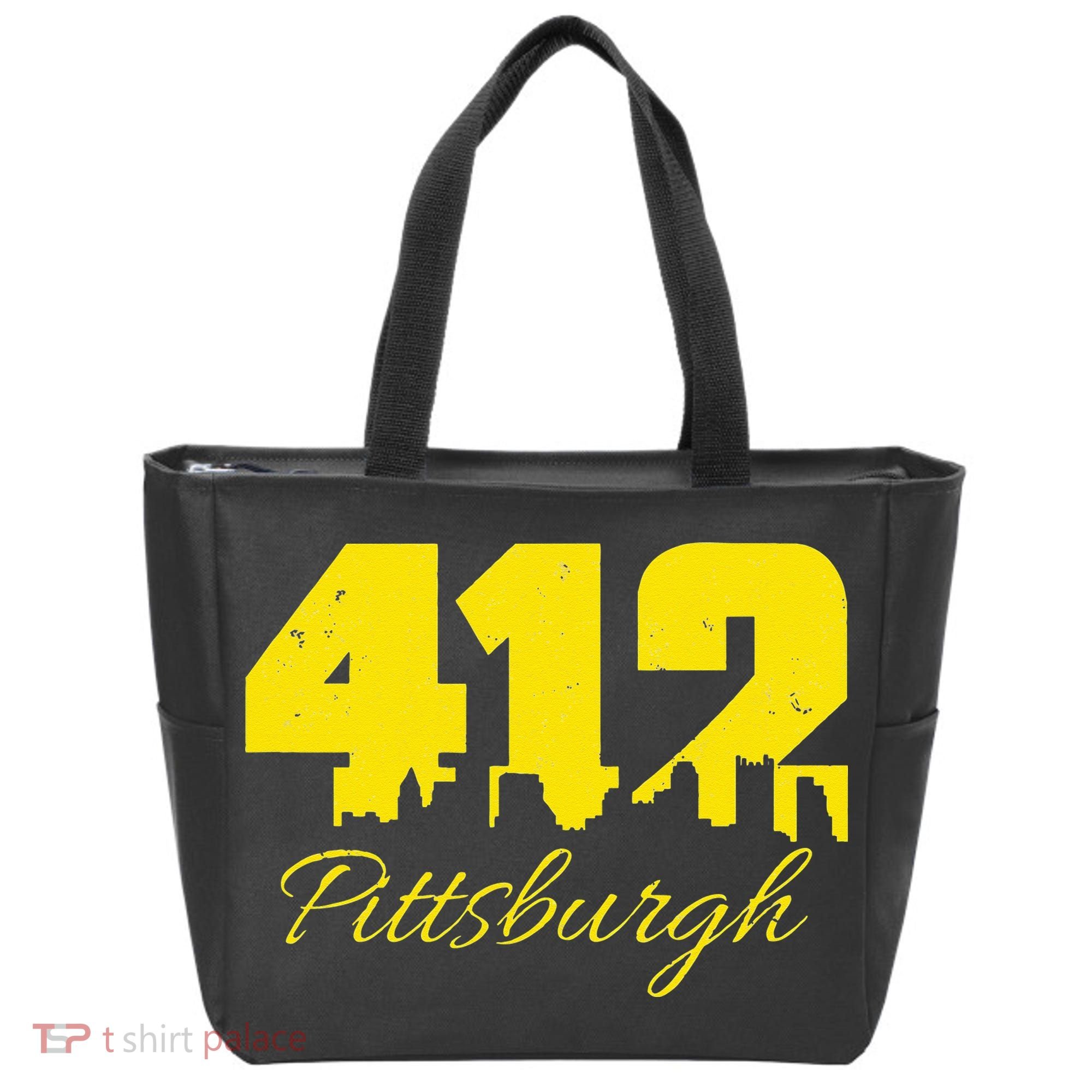 Pittsburgh 412 City Skyline Yellow Pittsburgh Tote Bag