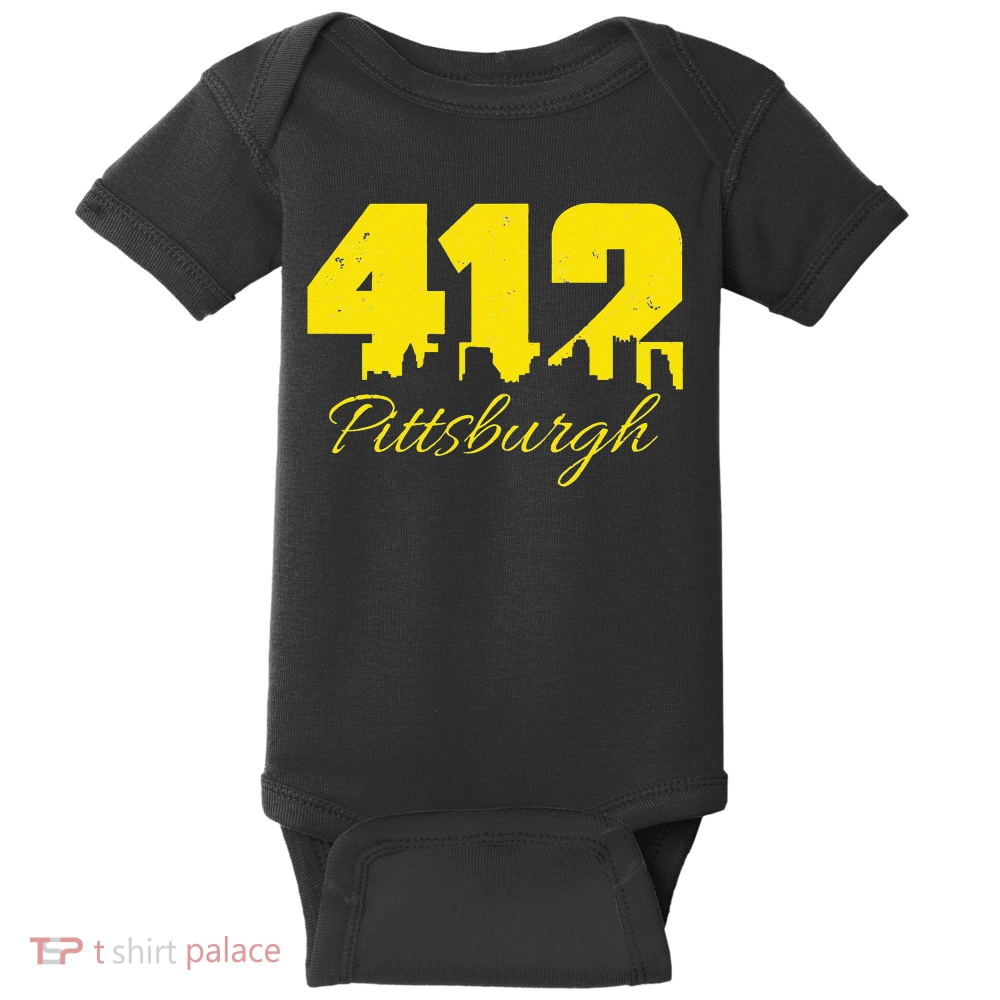 Pittsburgh 412 City Skyline Yellow Pittsburgh Baby Bodysuit
