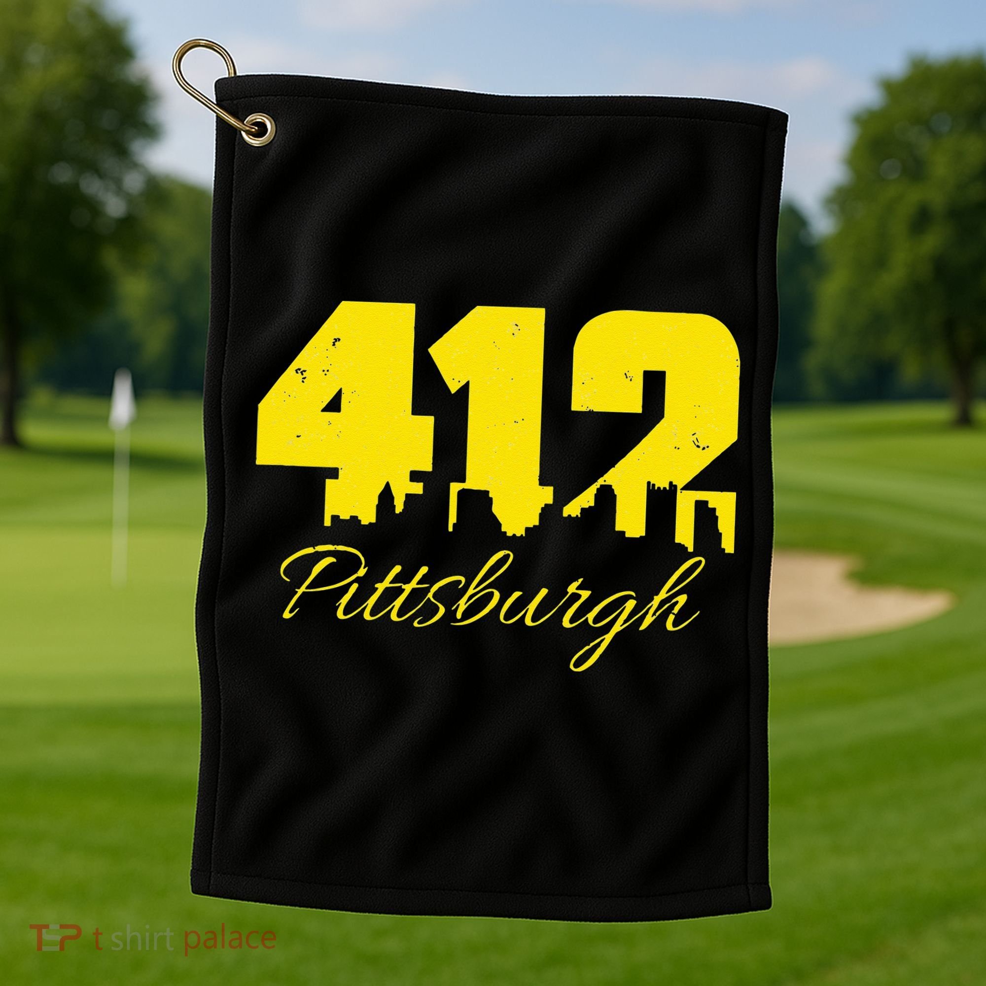 Pittsburgh 412 City Skyline Yellow Pittsburgh Golf Towel