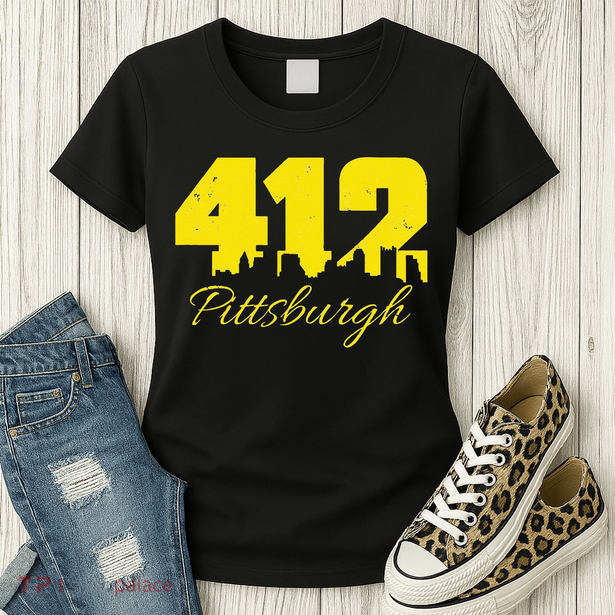 Pittsburgh 412 City Skyline Yellow Pittsburgh Women's T-Shirt