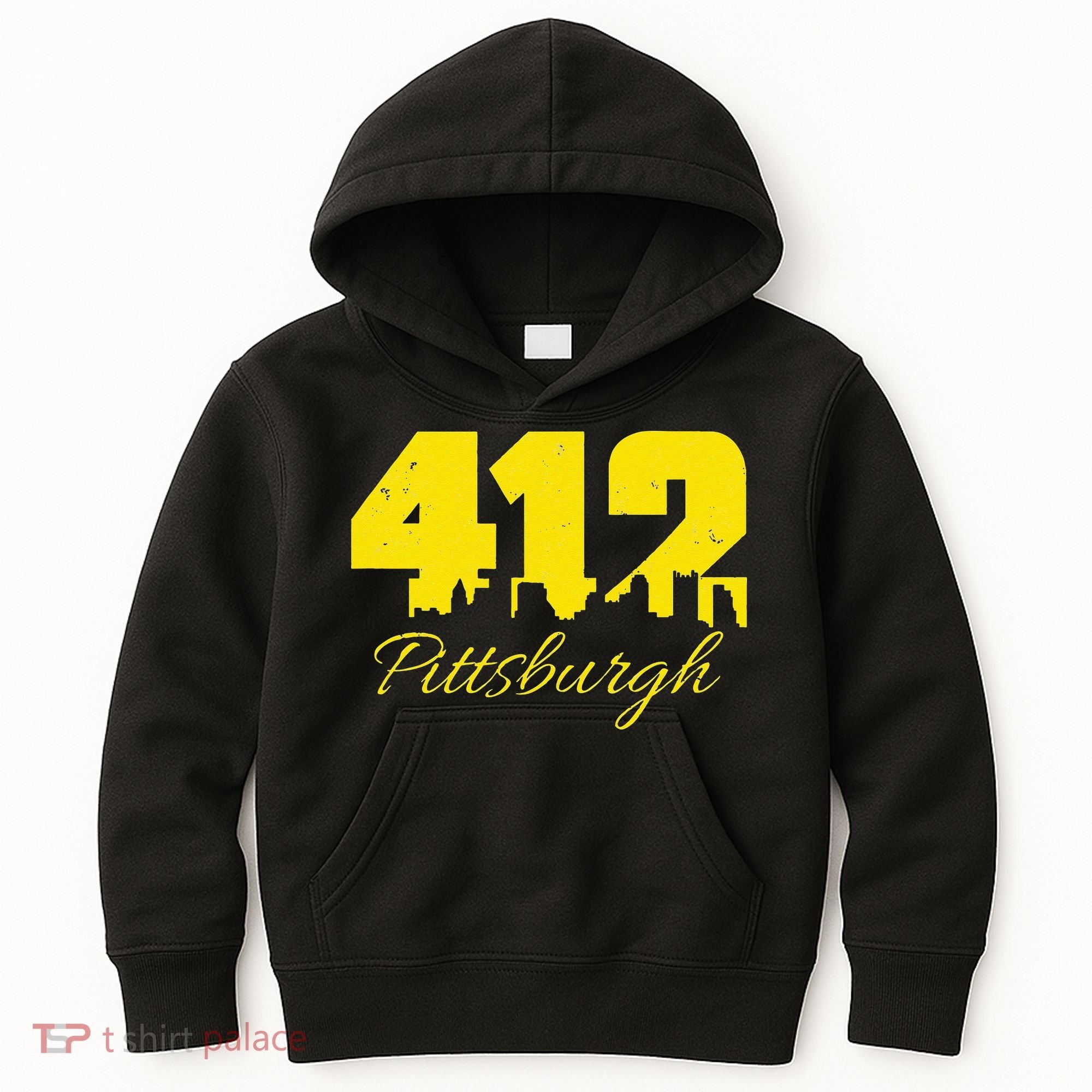 Pittsburgh 412 City Skyline Yellow Pittsburgh Kids Hoodie