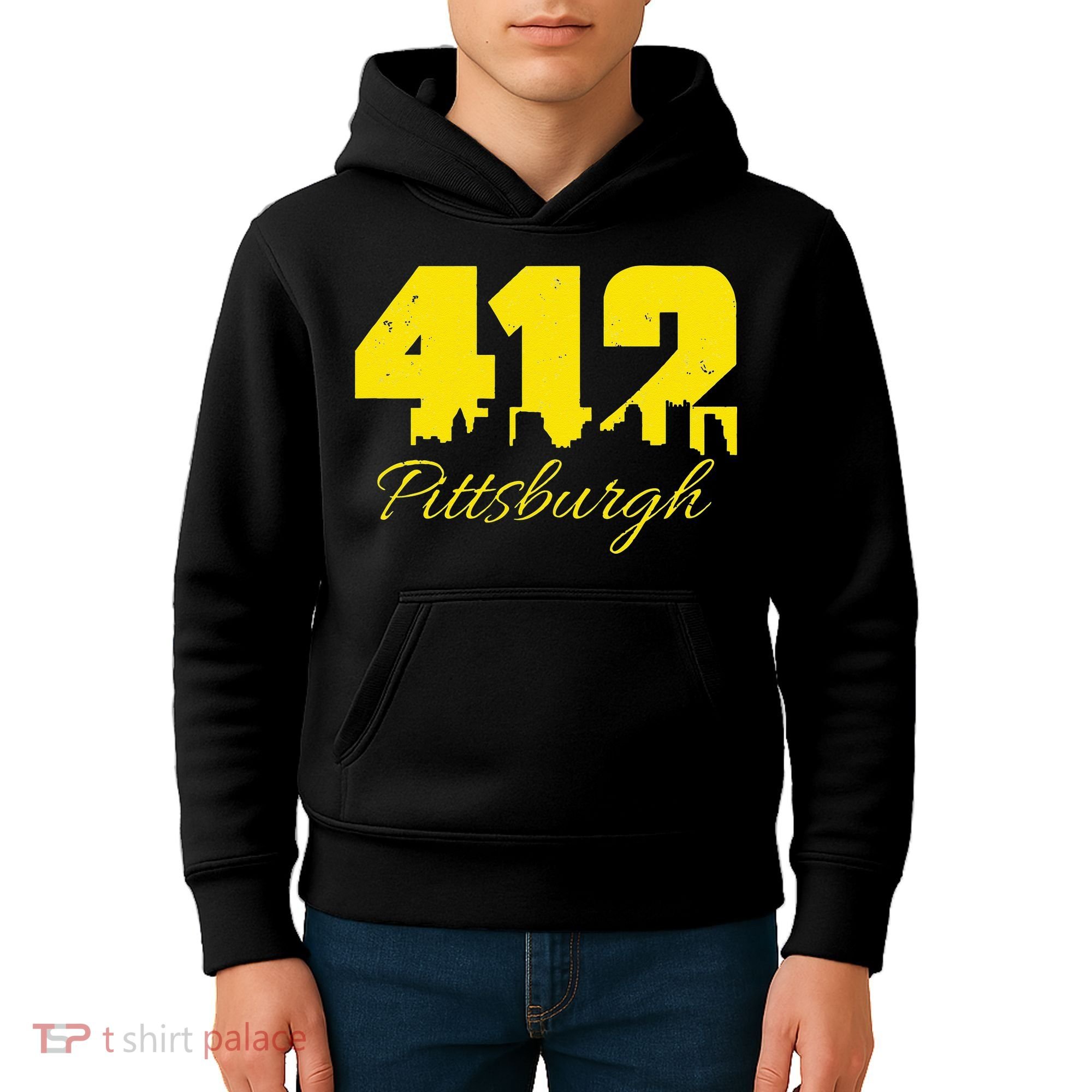 Pittsburgh 412 City Skyline Yellow Pittsburgh Kids Hoodie