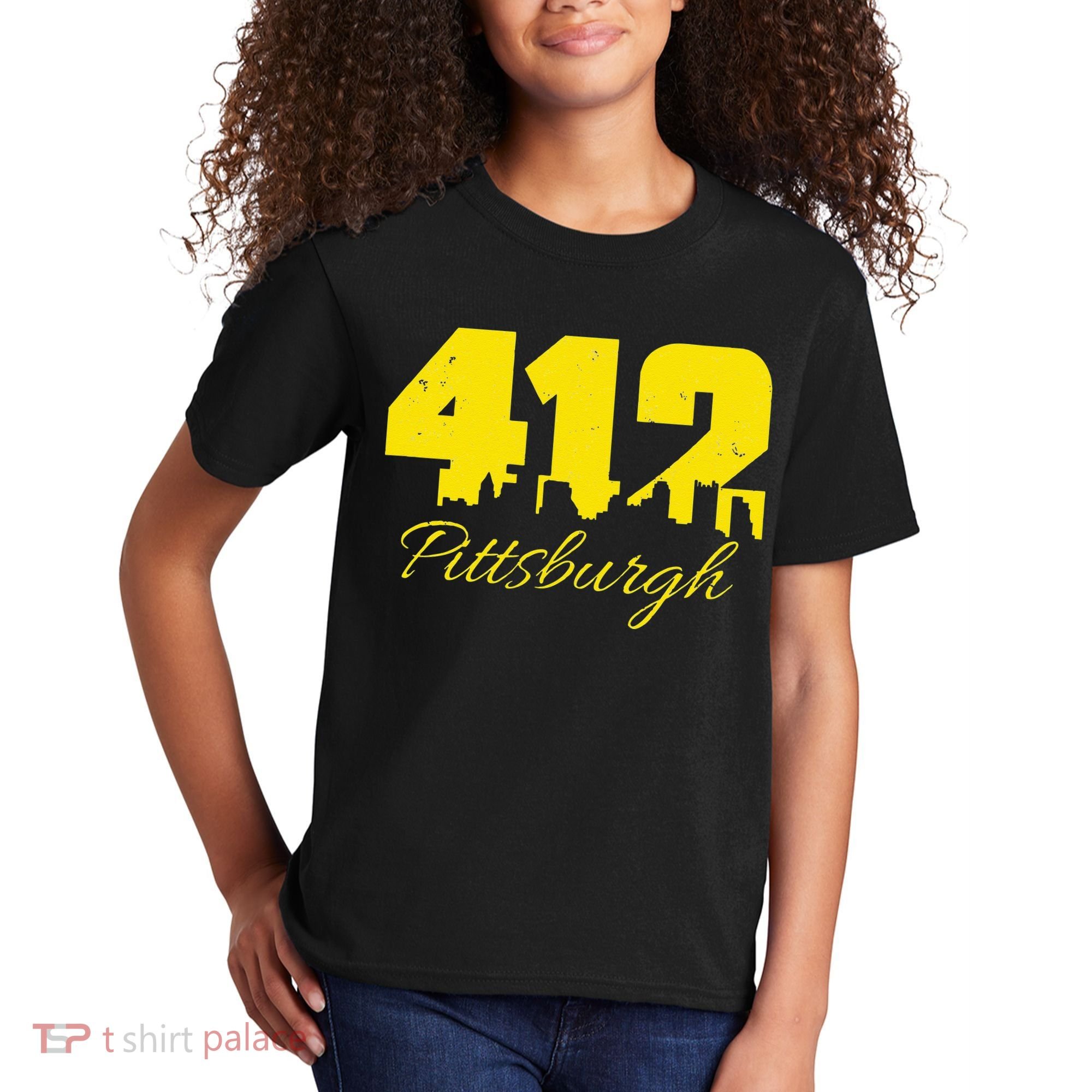 Pittsburgh 412 City Skyline Yellow Pittsburgh Kids T-Shirt