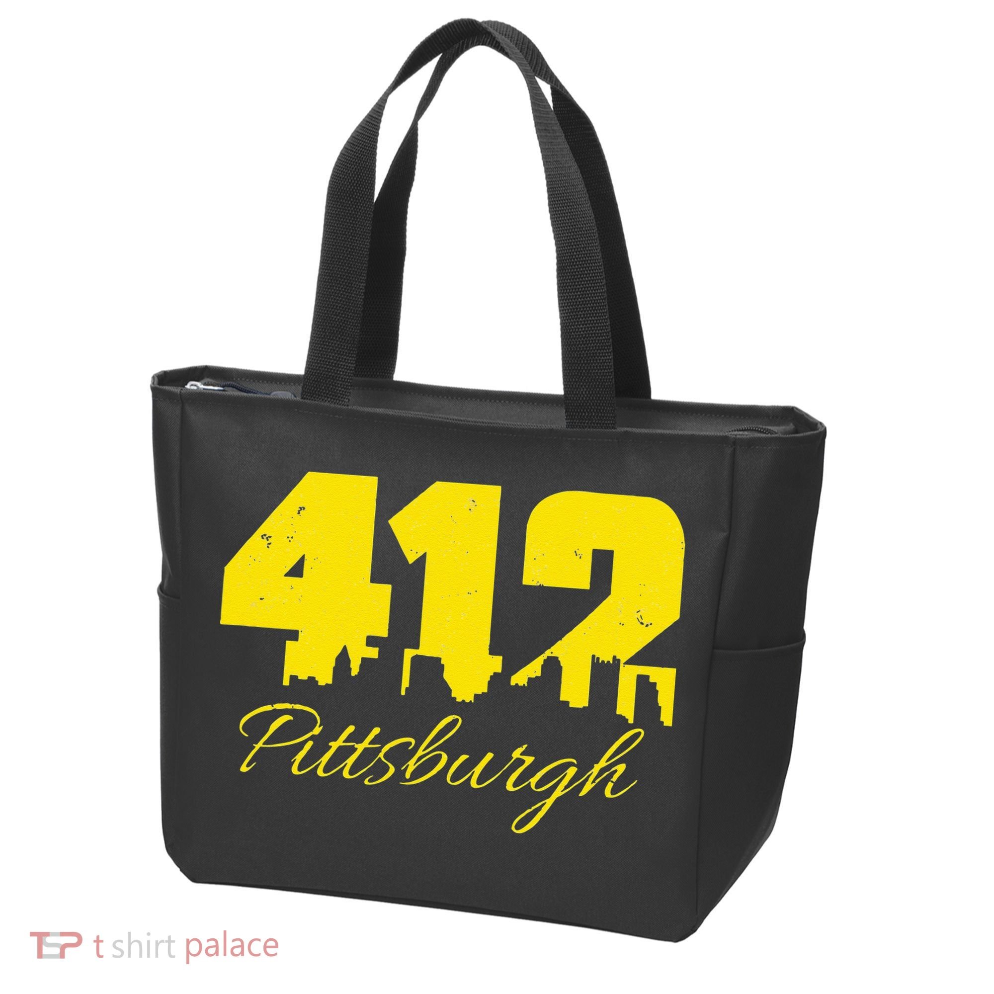 Pittsburgh 412 City Skyline Yellow Pittsburgh Tote Bag