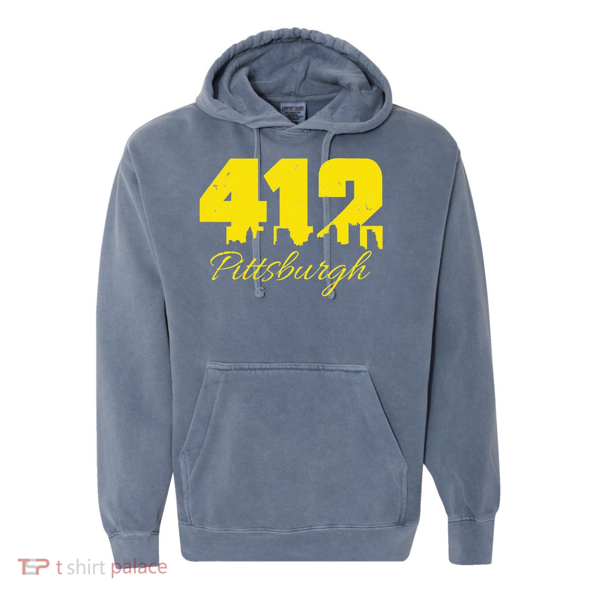 Pittsburgh 412 City Skyline Yellow Pittsburgh Comfort Colors Garment-Dyed Hooded Sweatshirt