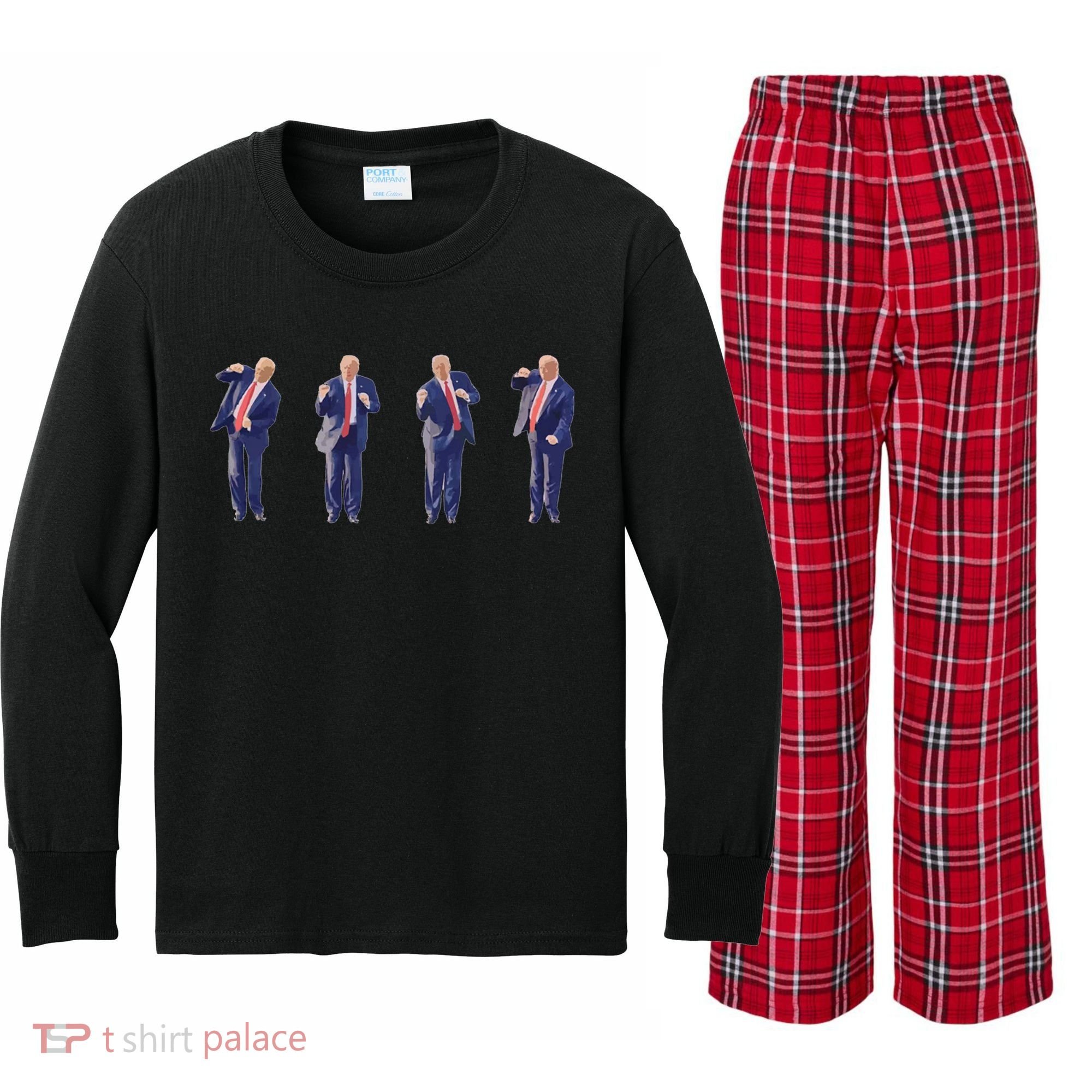 Potus 45 Dance Trump Dance Save America  Trump 45/47 Kids Long Sleeve Plaid Pajama Set