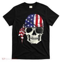 Pirate 4th of July Distressed USA Skull American Flag T-Shirt thumb 0