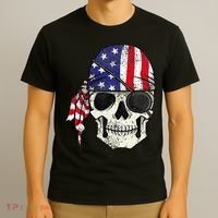 Pirate 4th of July Distressed USA Skull American Flag T-Shirt thumb 3