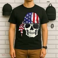Pirate 4th of July Distressed USA Skull American Flag T-Shirt thumb 6
