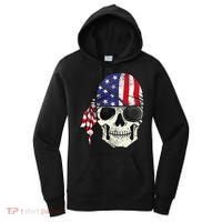 Pirate 4th of July Distressed USA Skull American Flag Women's Hoodie thumb 0