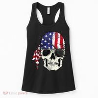 Pirate 4th of July Distressed USA Skull American Flag Women's Tank Top thumb 0