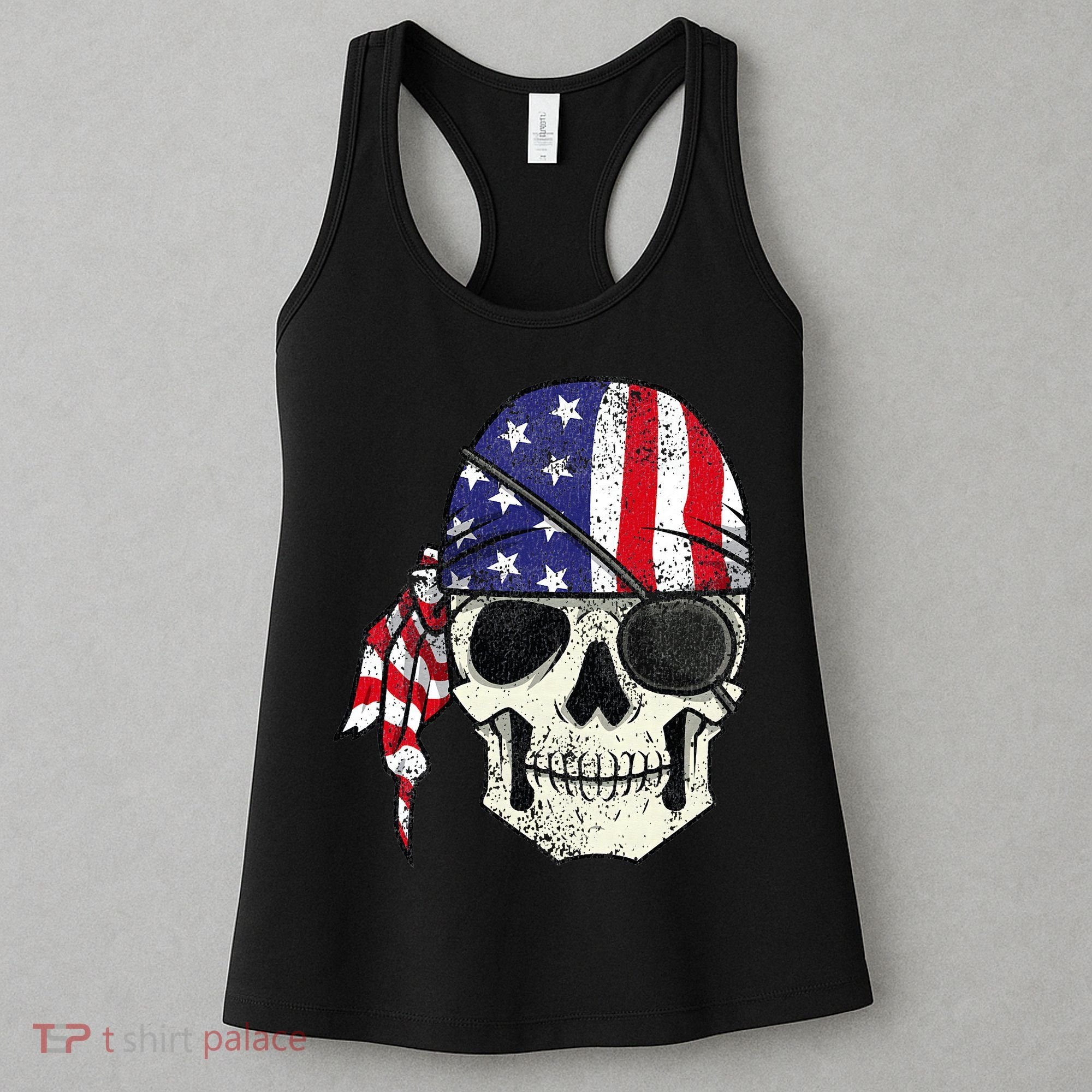 Pirate 4th of July Distressed USA Skull American Flag Women's Tank Top