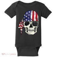 Pirate 4th of July Distressed USA Skull American Flag Baby Bodysuit thumb 0