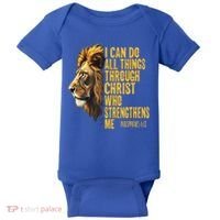 Philippians 413 Religious Lion Strengthens Christian  Baby Bodysuit thumb 0