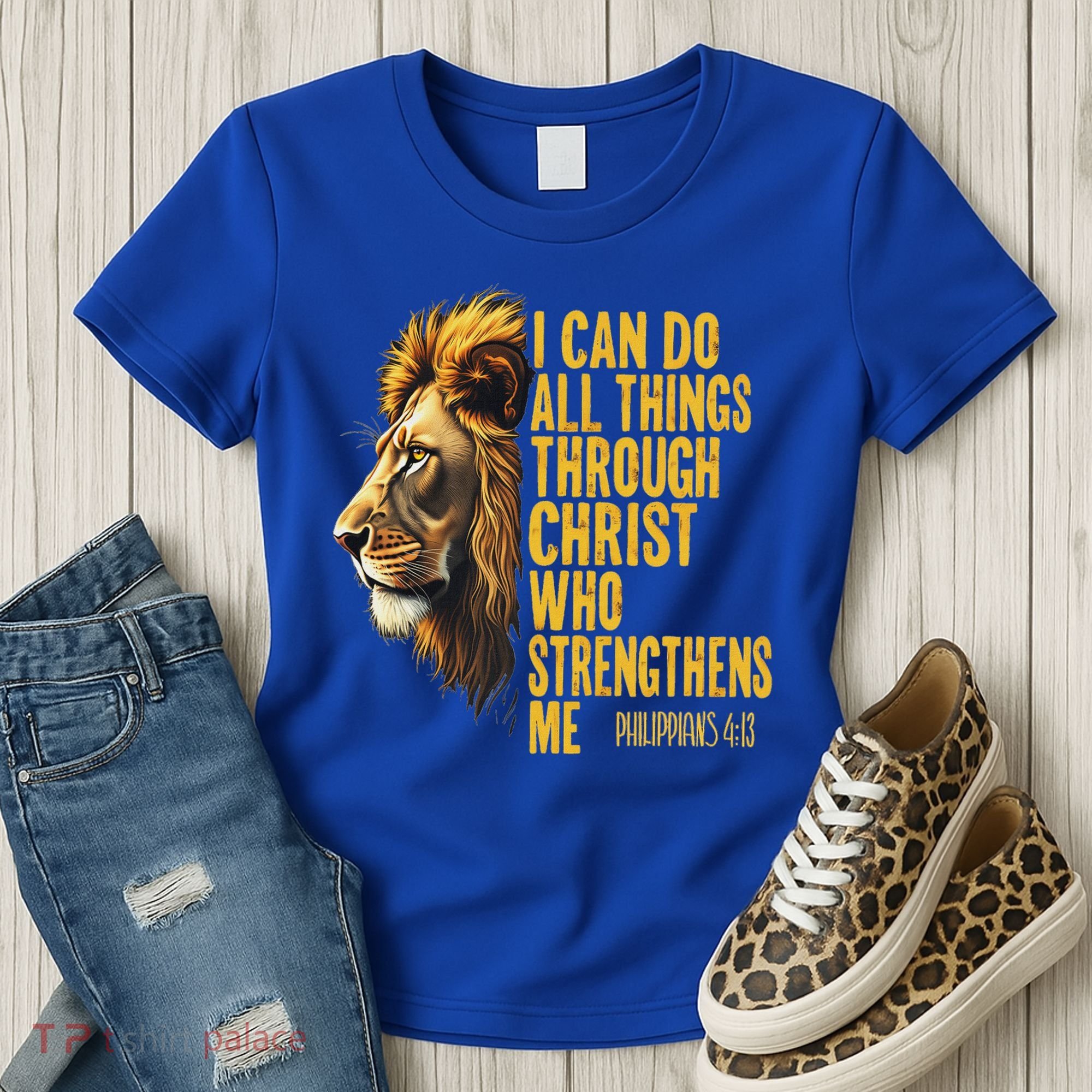 Philippians 413 Religious Lion Strengthens Christian  Women's T-Shirt
