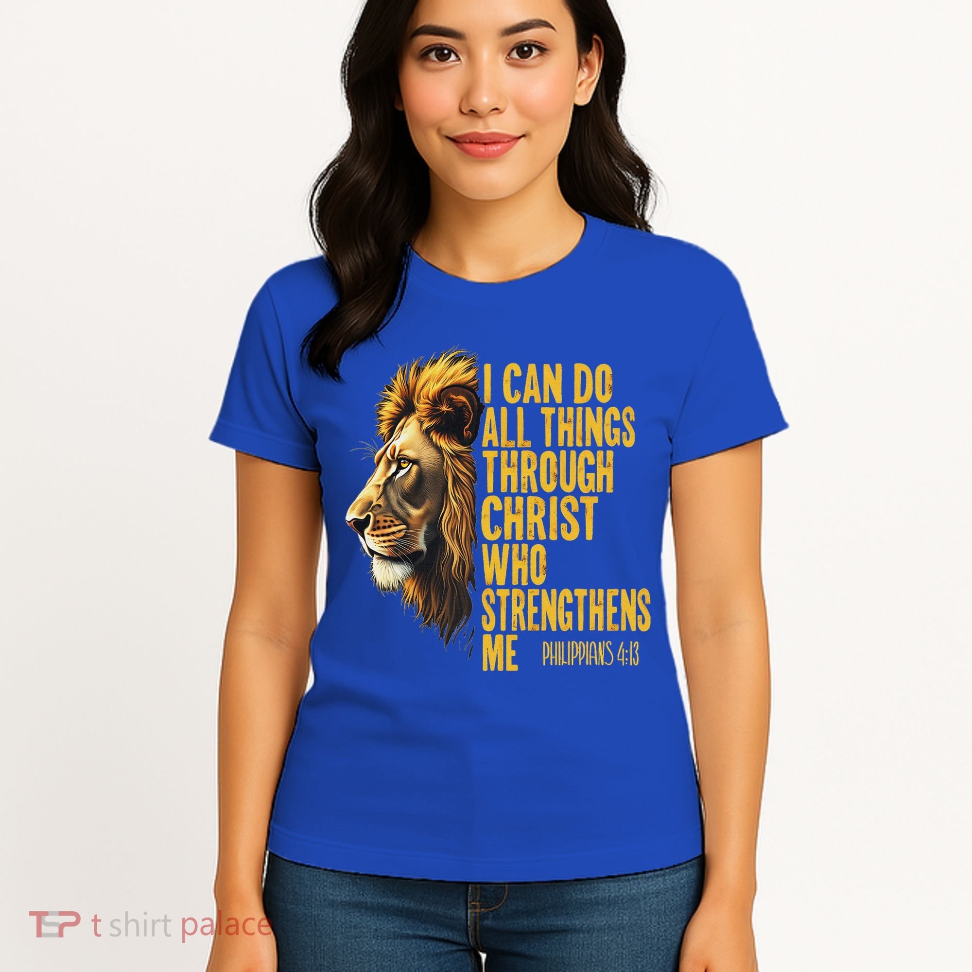 Philippians 413 Religious Lion Strengthens Christian  Women's T-Shirt