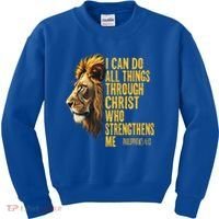 Philippians 413 Religious Lion Strengthens Christian  Kids Sweatshirt thumb 0
