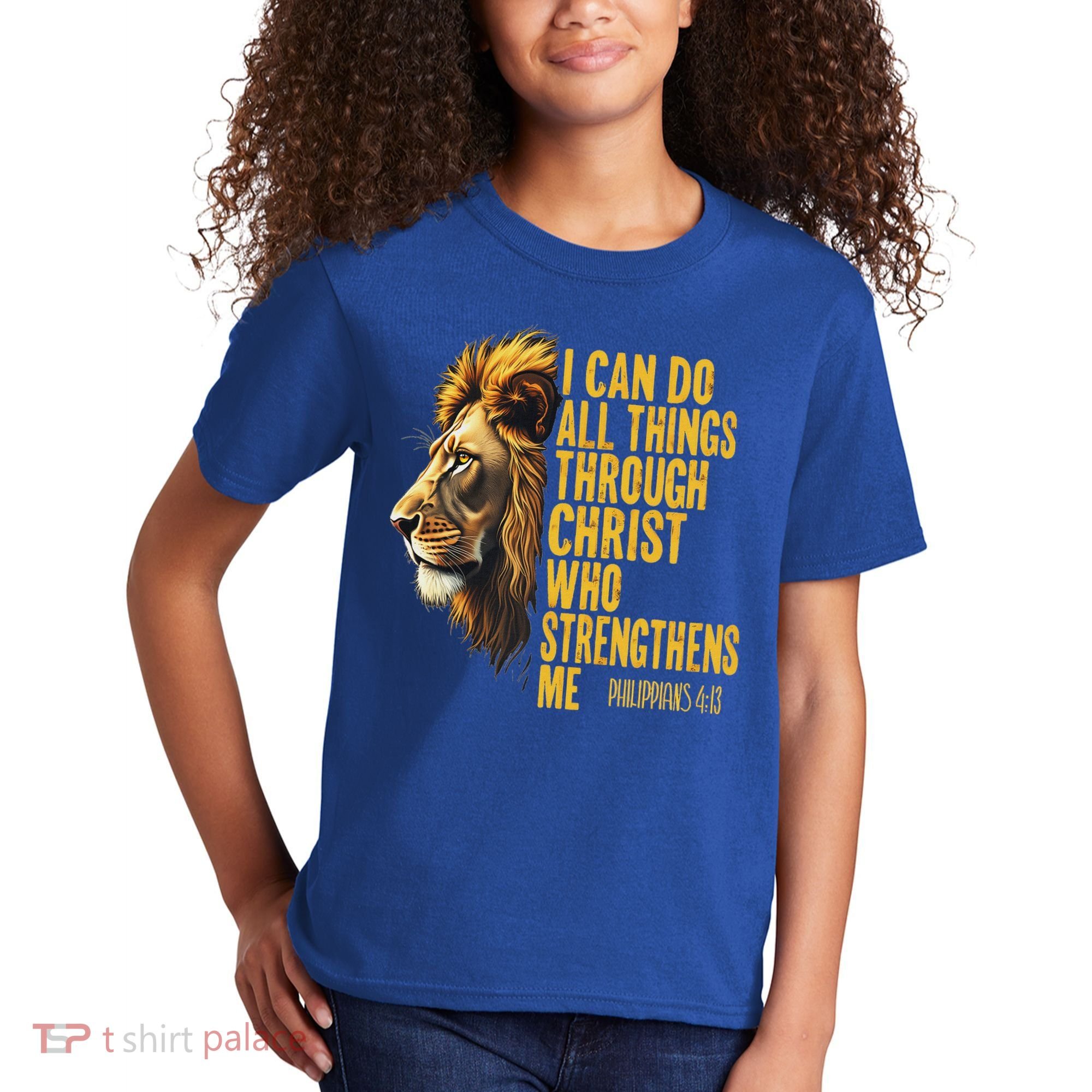 Philippians 413 Religious Lion Strengthens Christian  Kids T-Shirt