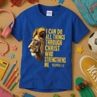 Philippians 413 Religious Lion Strengthens Christian  Kids T-Shirt thumb 3