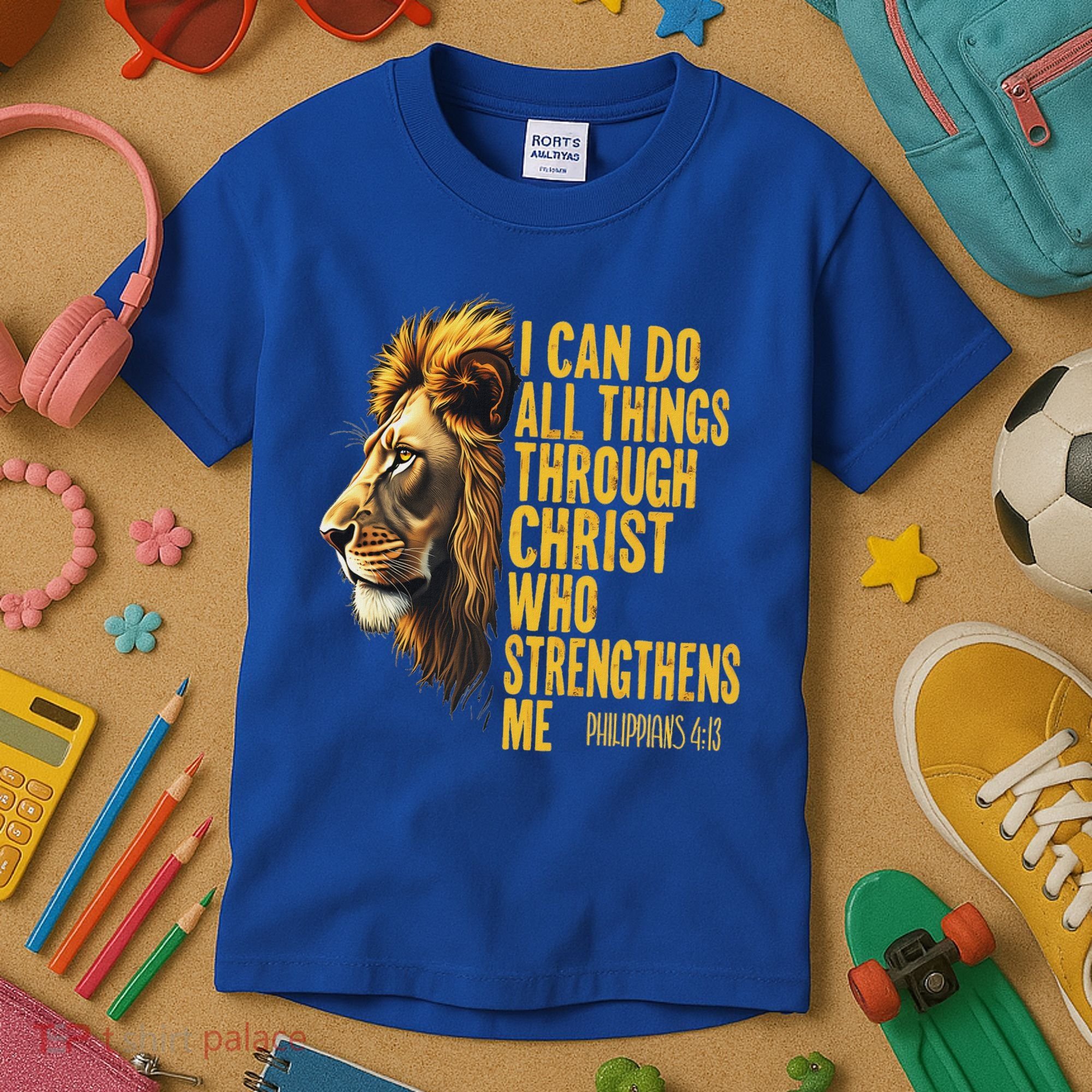 Philippians 413 Religious Lion Strengthens Christian  Kids T-Shirt