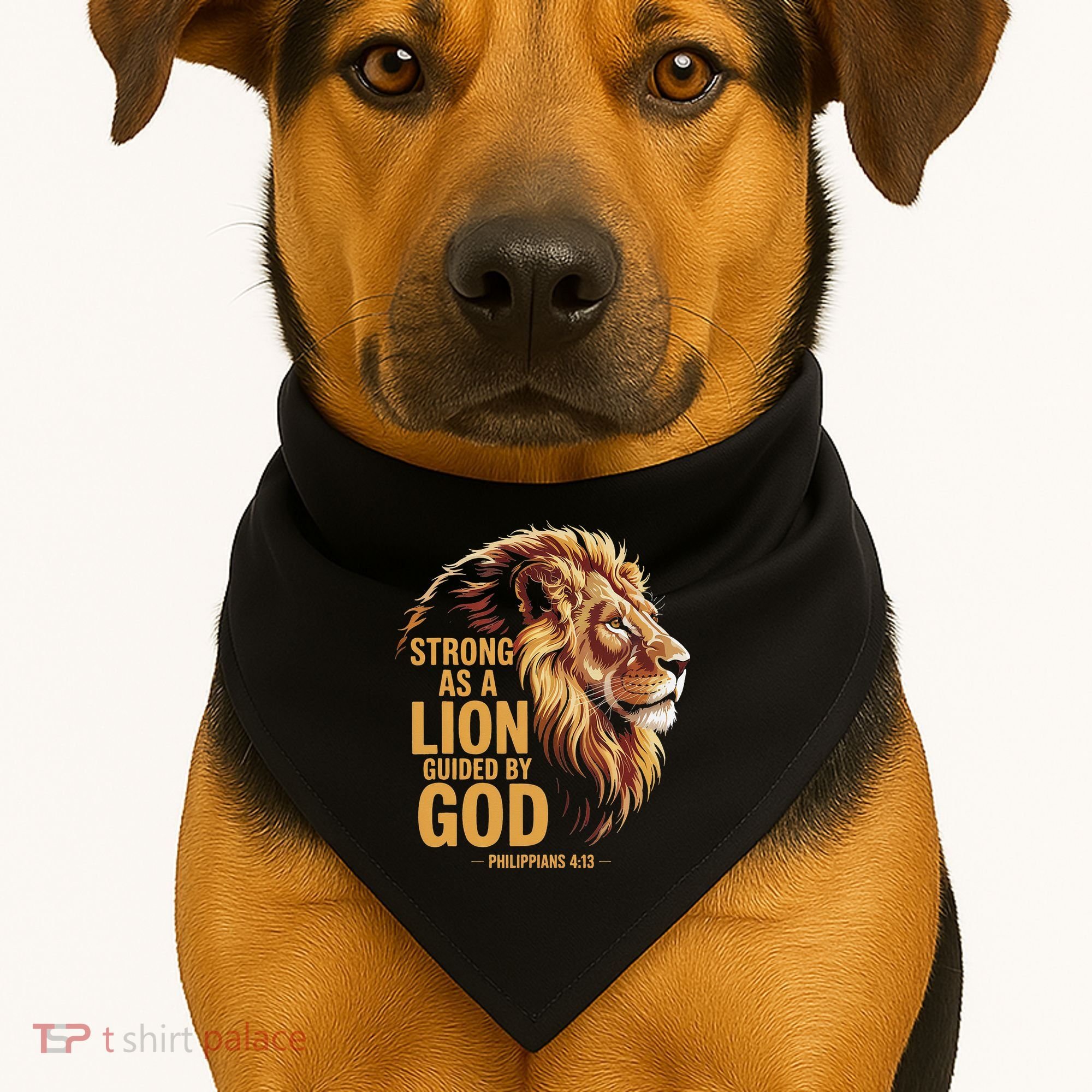 Philippians 413 Religious Lion Strengthens Christian USA-Made Doggie Bandana