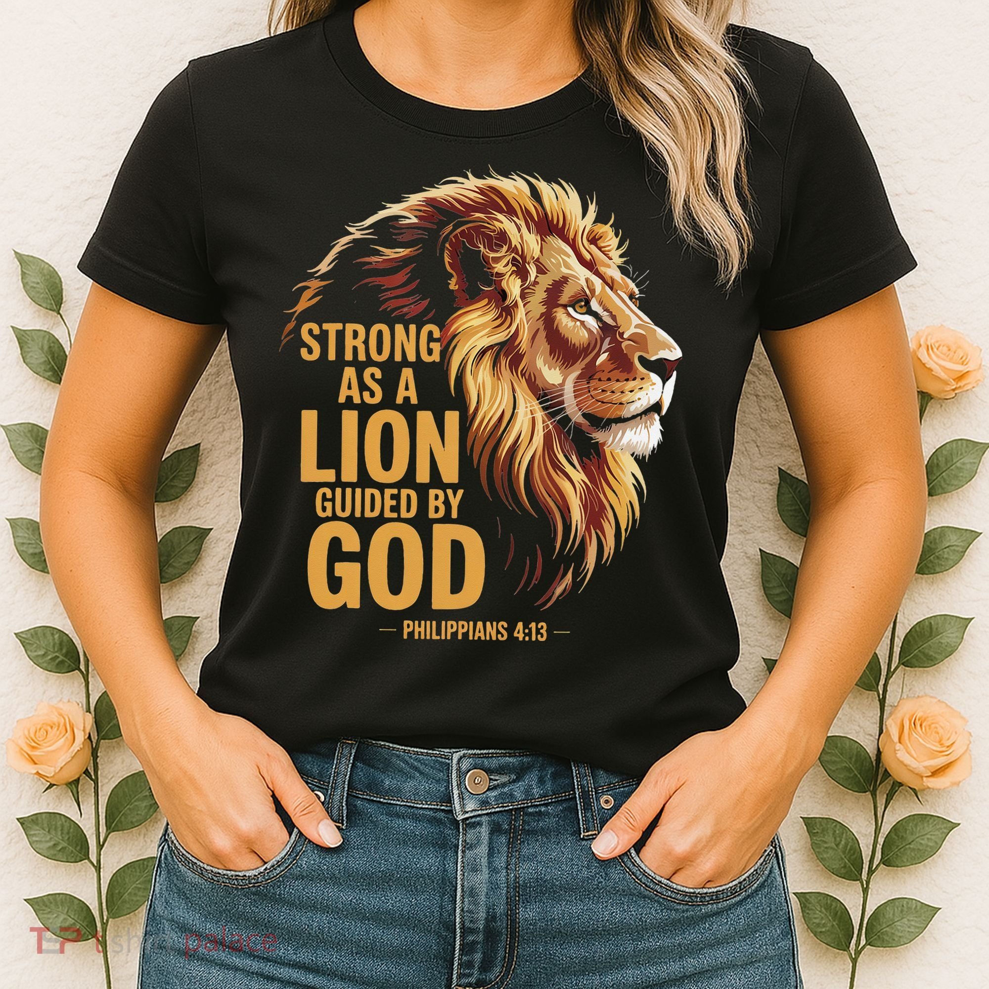 Philippians 413 Religious Lion Strengthens Christian Women's T-Shirt