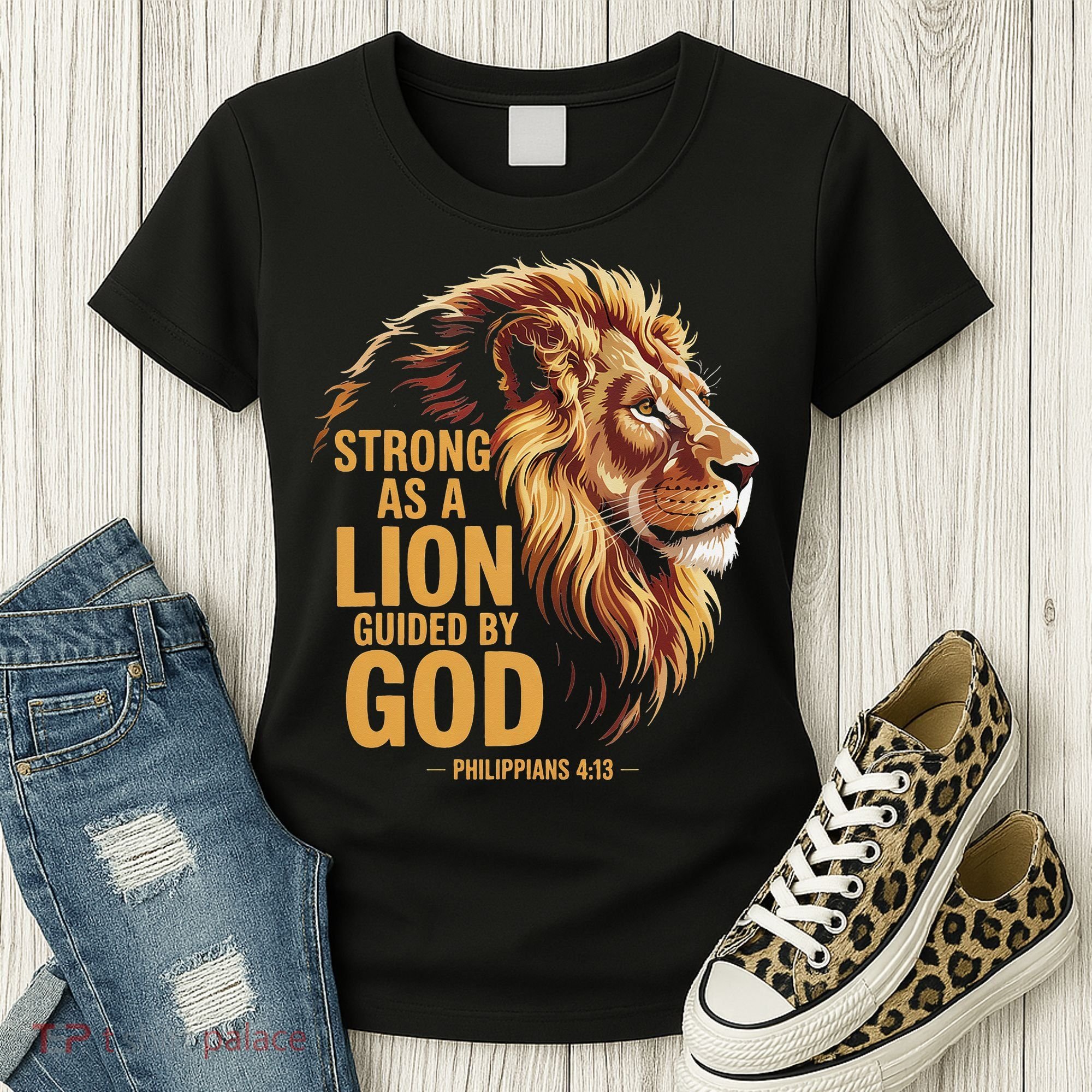 Philippians 413 Religious Lion Strengthens Christian Women's T-Shirt