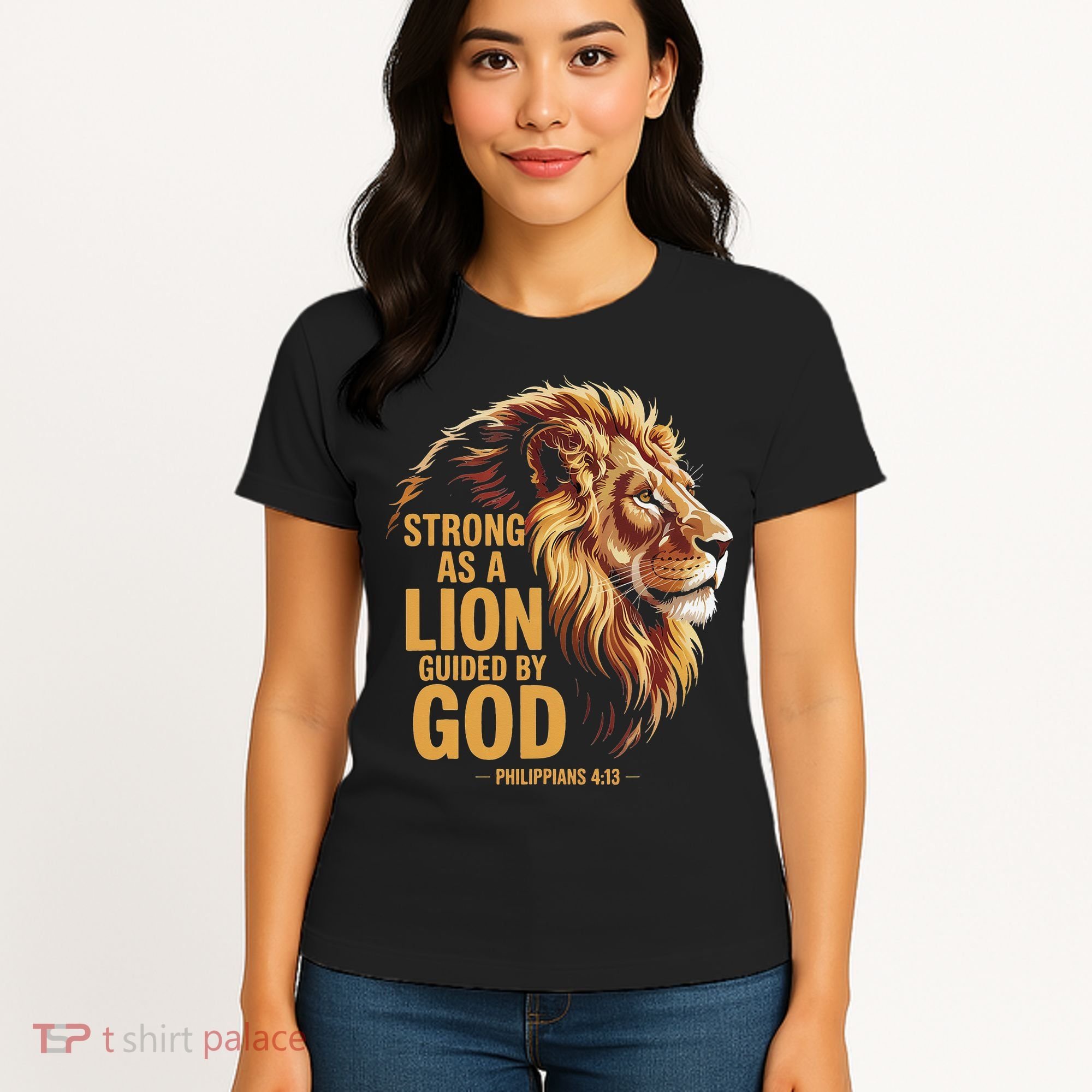Philippians 413 Religious Lion Strengthens Christian Women's T-Shirt
