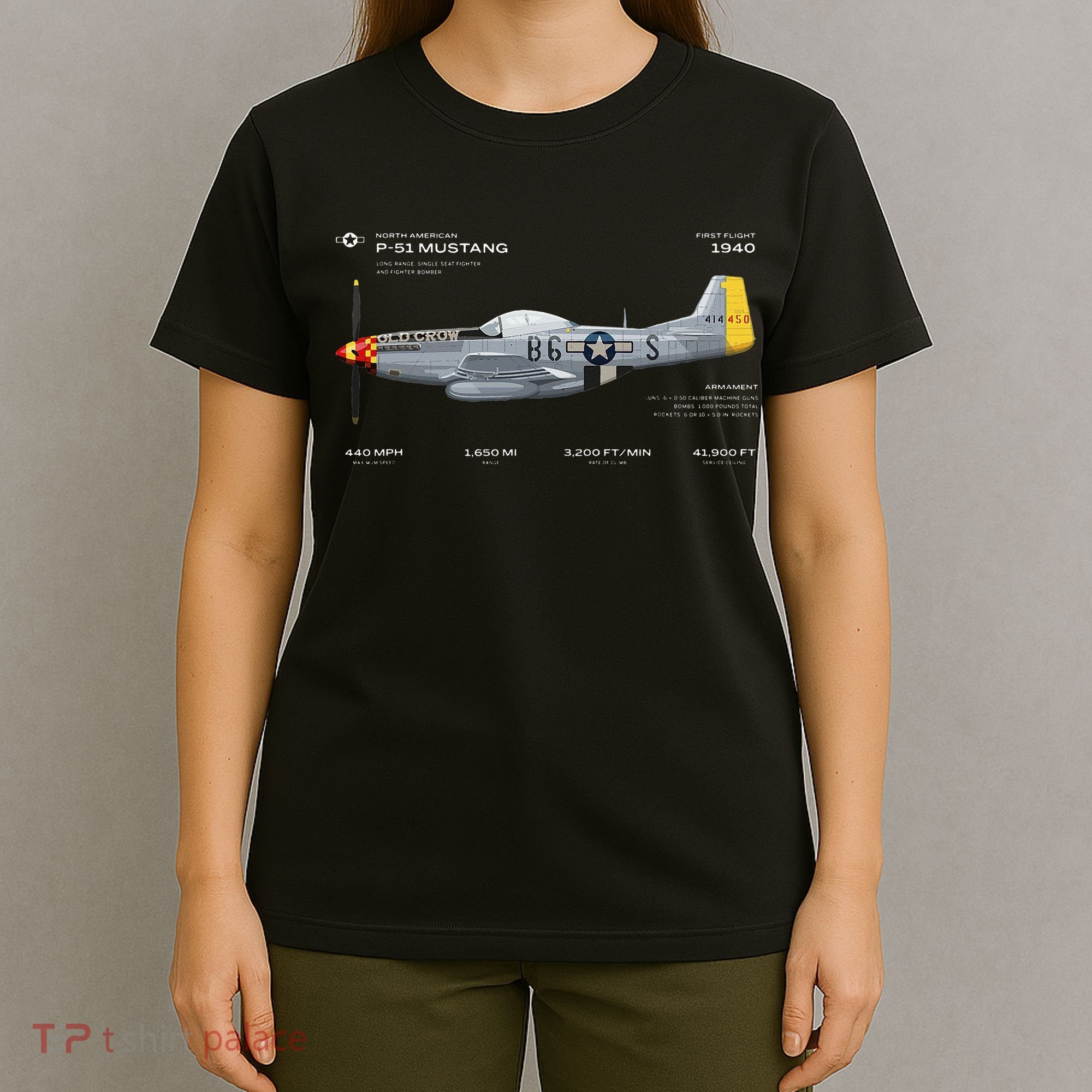 P 51 Mustang WWII Airplane Historic War Bird Fighter T-Shirt