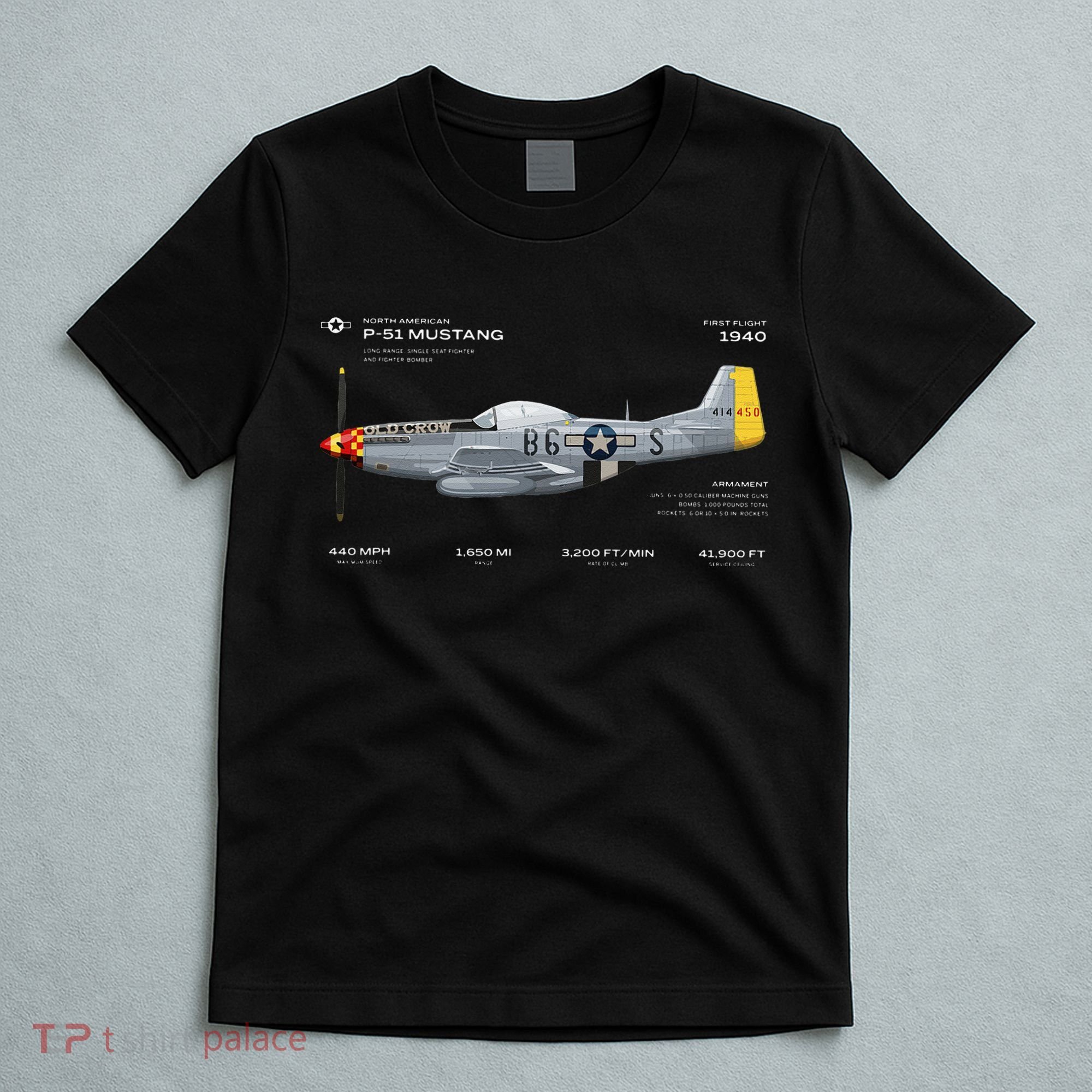 P 51 Mustang WWII Airplane Historic War Bird Fighter T-Shirt