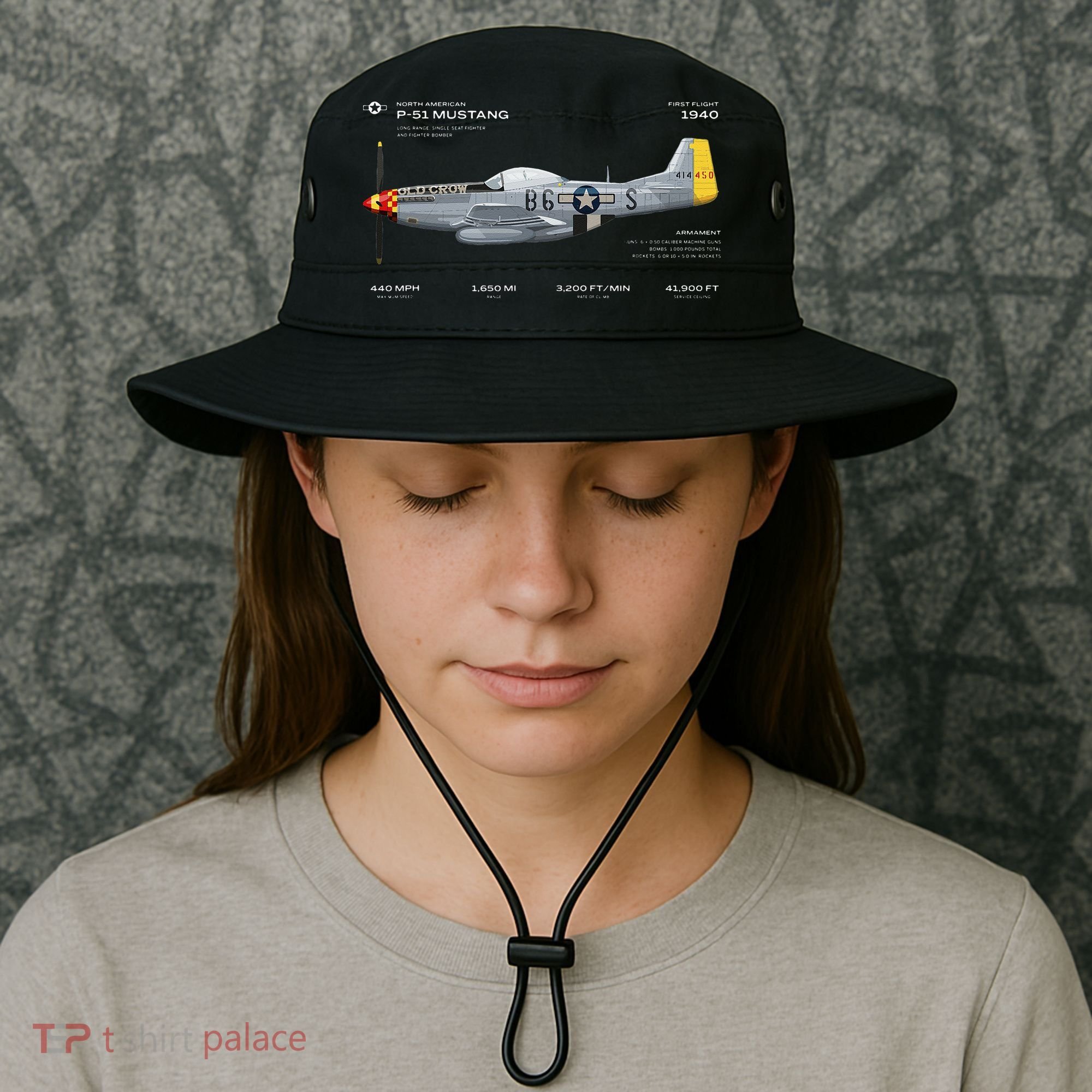 P 51 Mustang WWII Airplane Historic War Bird Fighter Bucket Hat