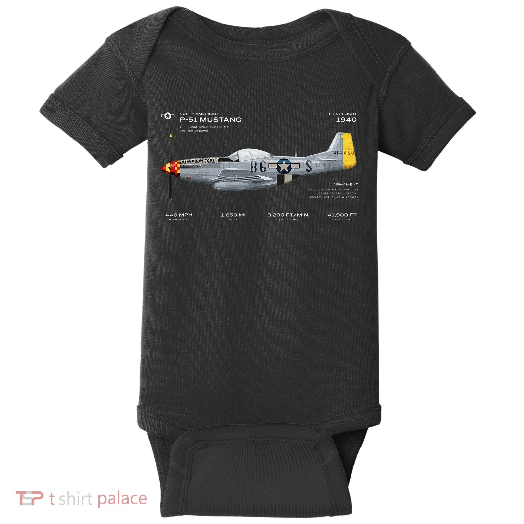 P 51 Mustang WWII Airplane Historic War Bird Fighter Baby Bodysuit