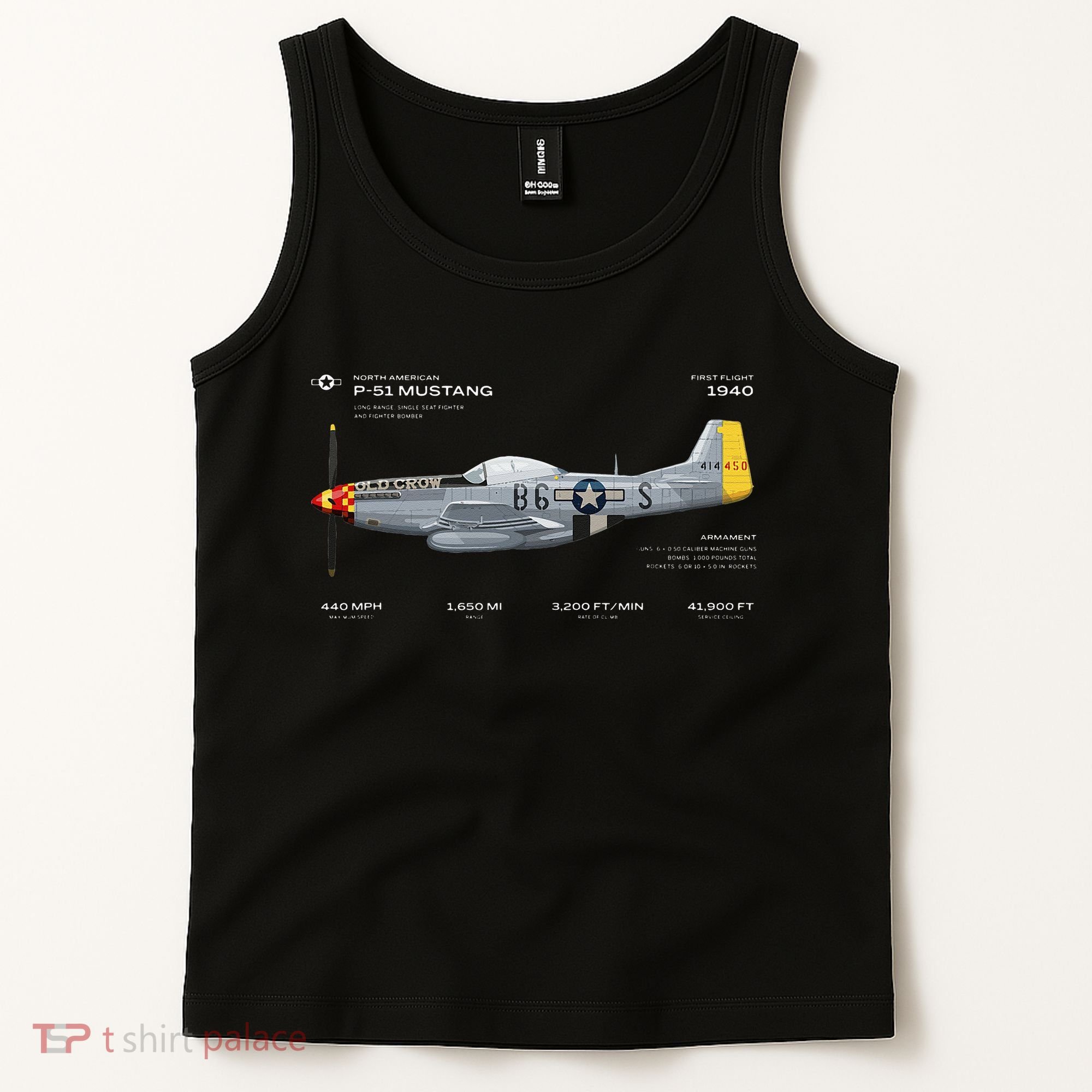 P 51 Mustang WWII Airplane Historic War Bird Fighter Tank Top