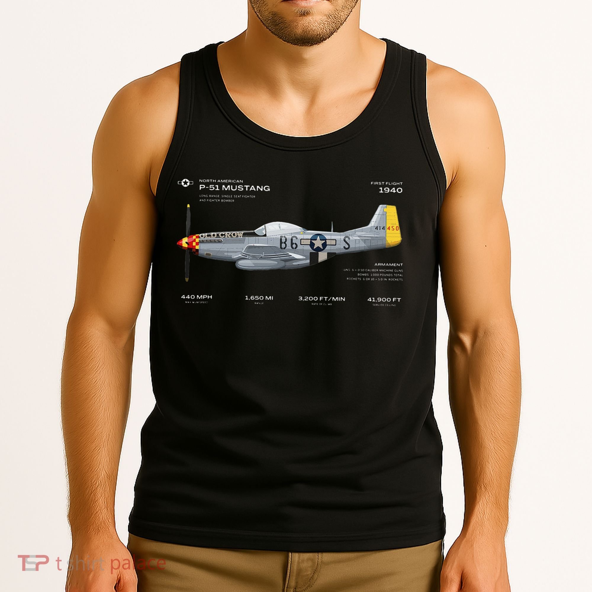 P 51 Mustang WWII Airplane Historic War Bird Fighter Tank Top