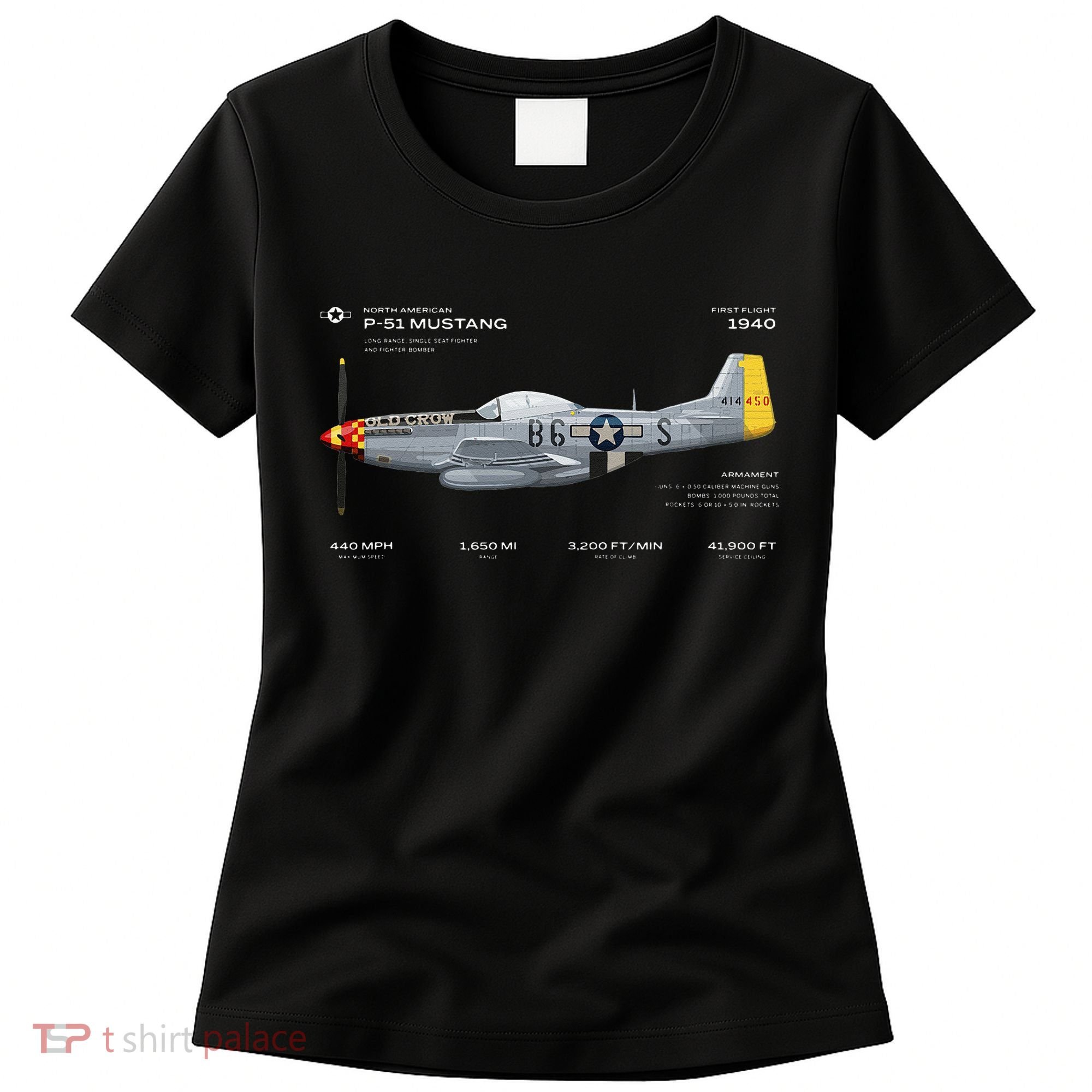 P 51 Mustang WWII Airplane Historic War Bird Fighter Women's T-Shirt