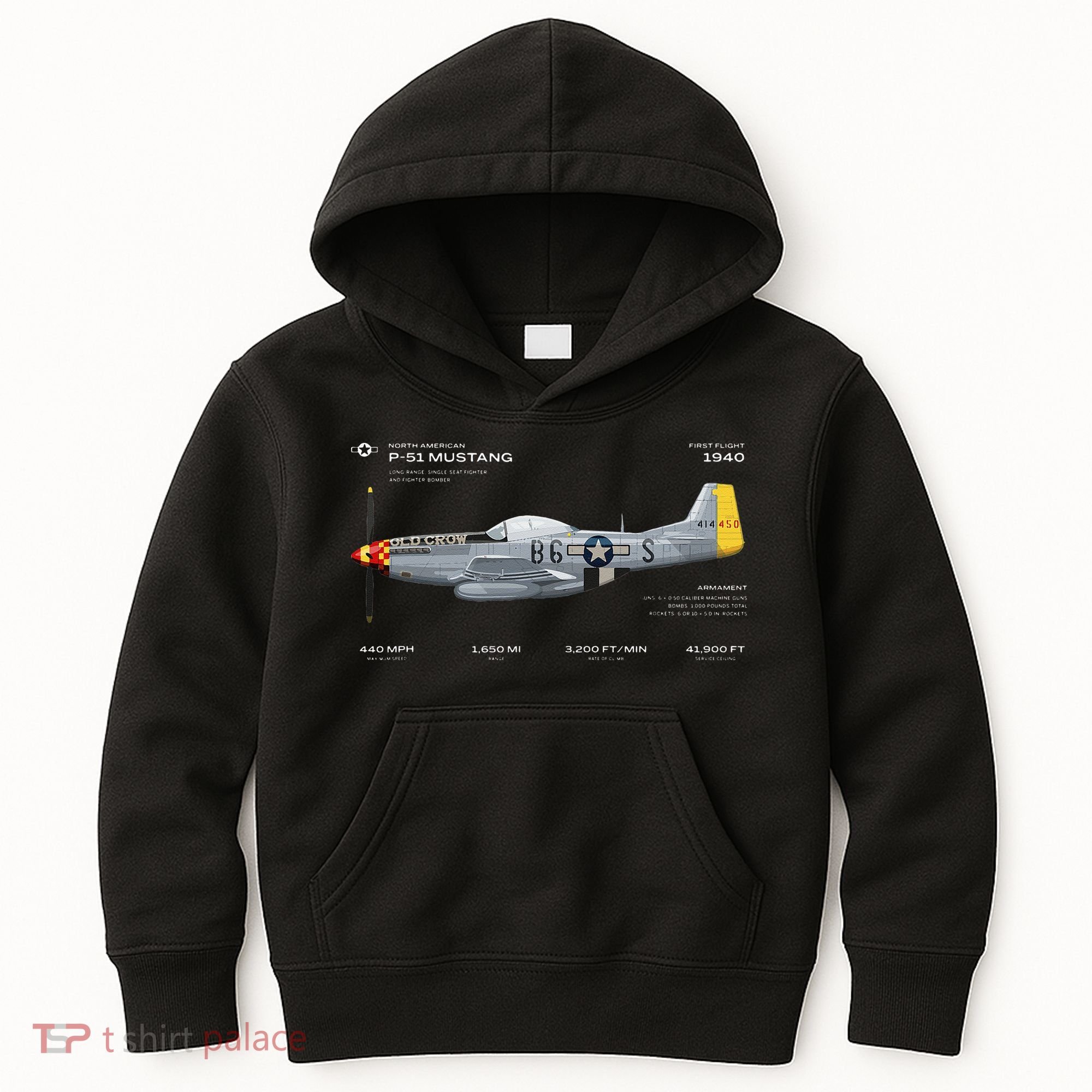 P 51 Mustang WWII Airplane Historic War Bird Fighter Kids Hoodie