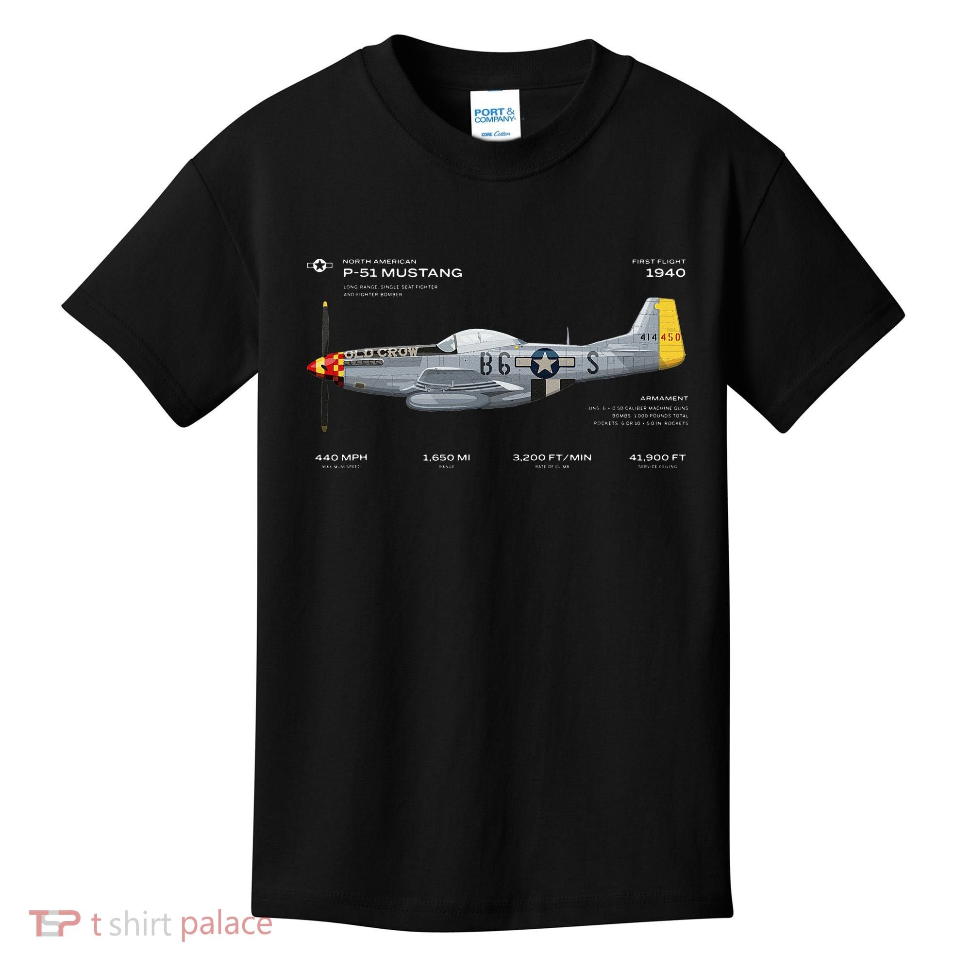 P 51 Mustang WWII Airplane Historic War Bird Fighter Kids T-Shirt