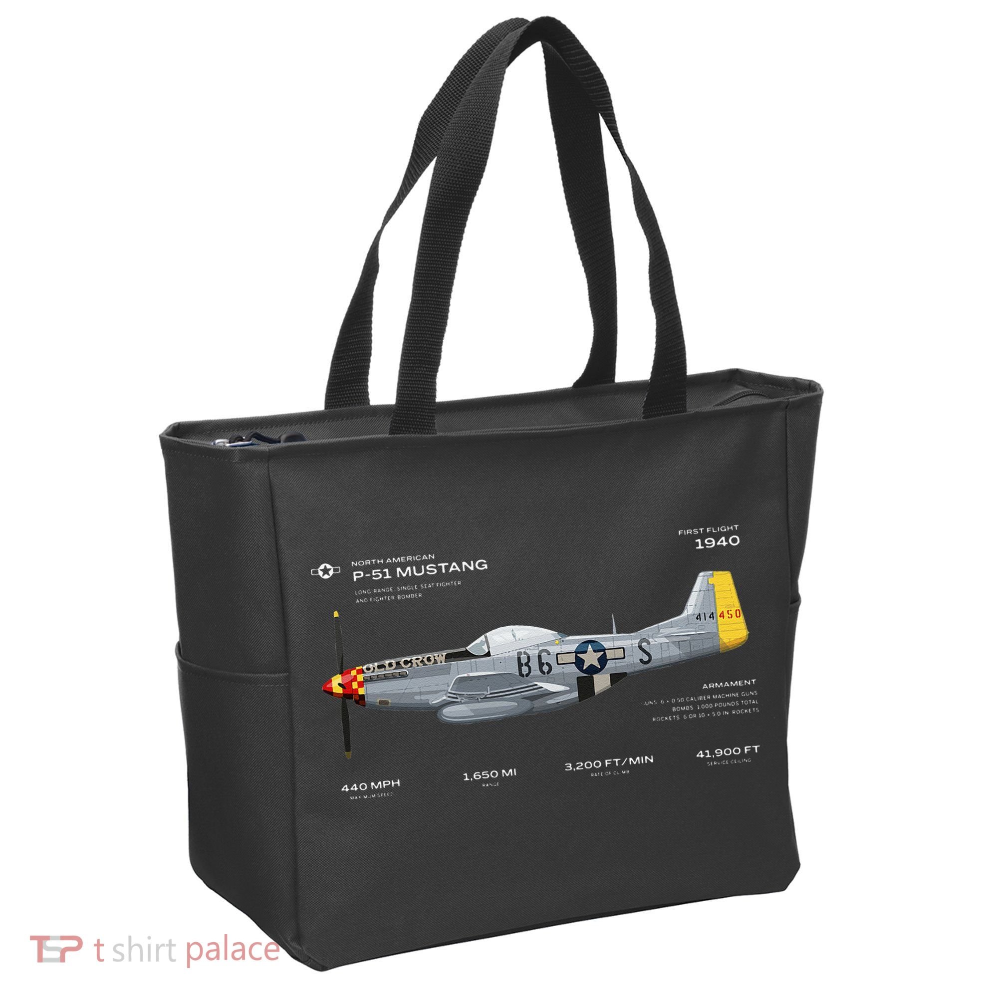 P 51 Mustang WWII Airplane Historic War Bird Fighter Tote Bag