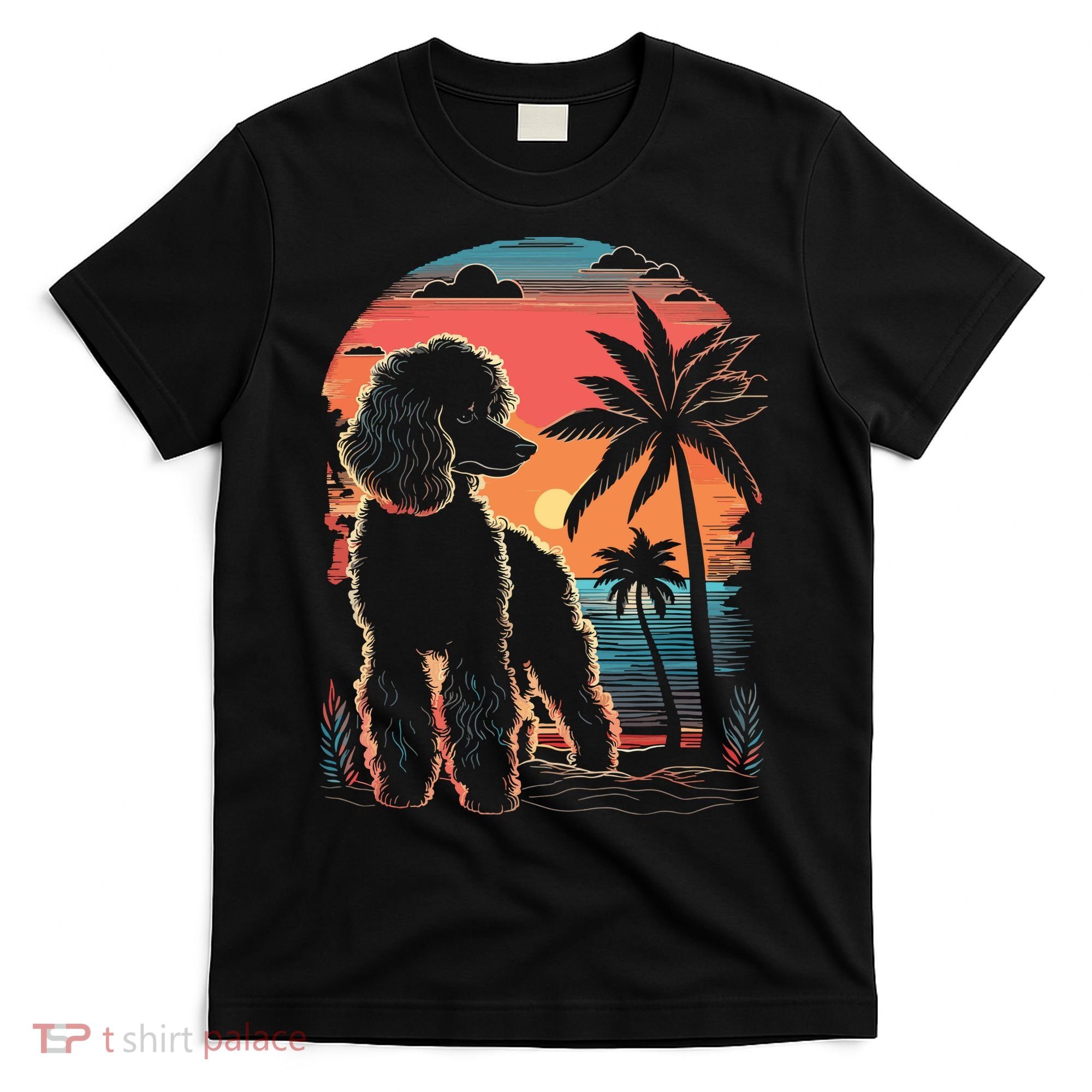 Poodle 80s Sunset Vintage Retro Style T-Shirt