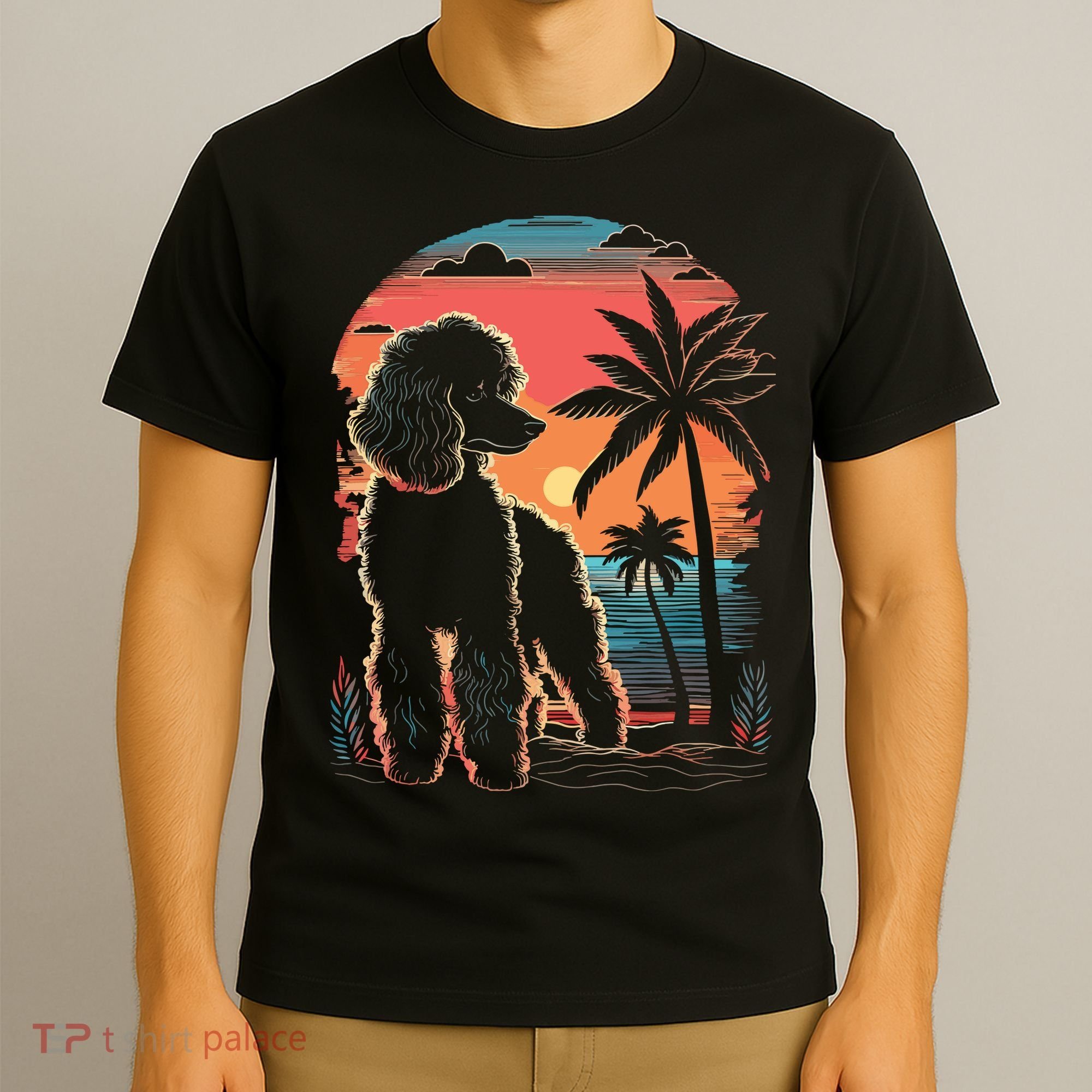 Poodle 80s Sunset Vintage Retro Style T-Shirt
